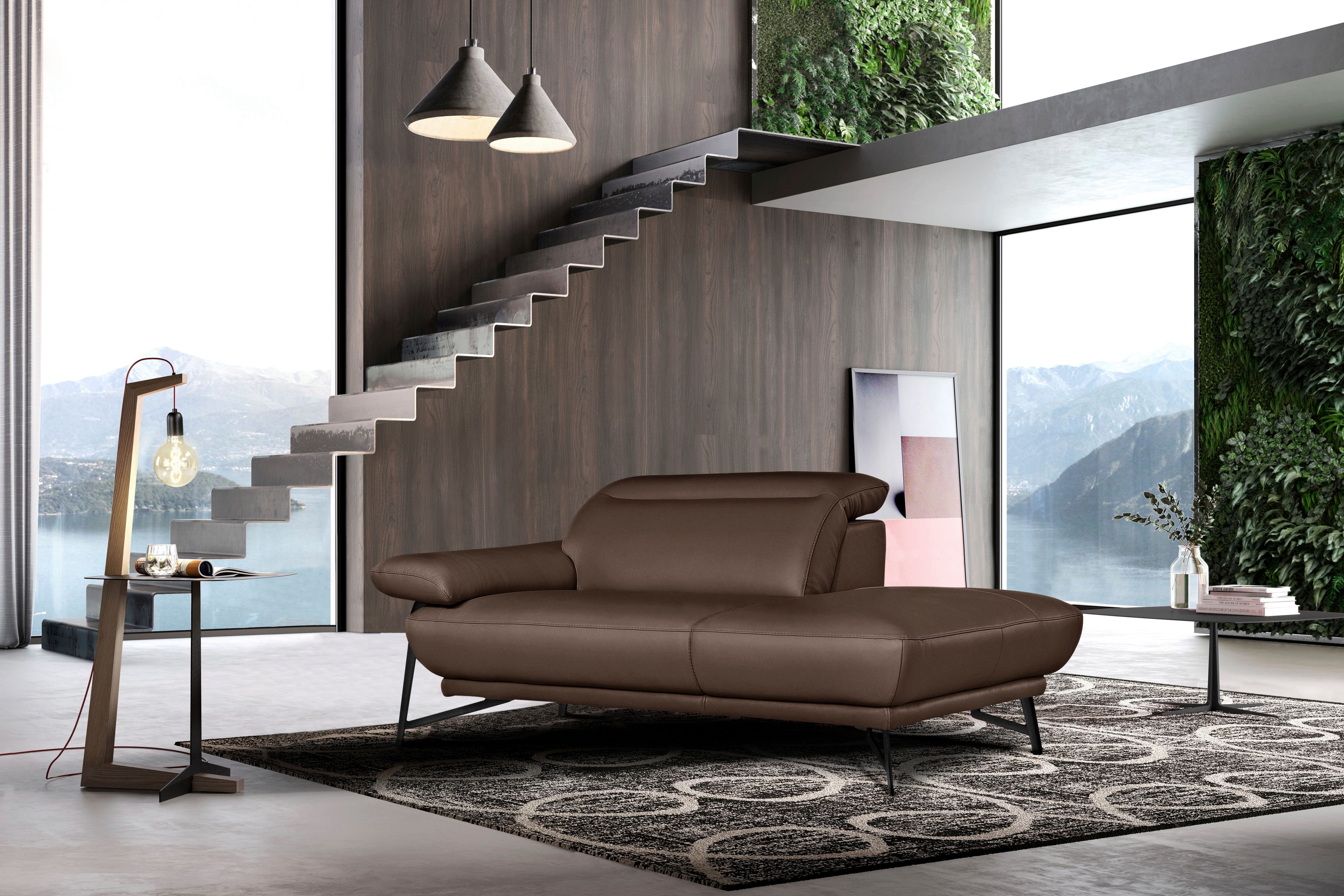 Egoitaliano Ottomane Anais, erstklassiges Designsofa, Breite 179 cm, Fußfarbe schattengrau, Kopfteil verstellbar, Leder BULL, chocolate