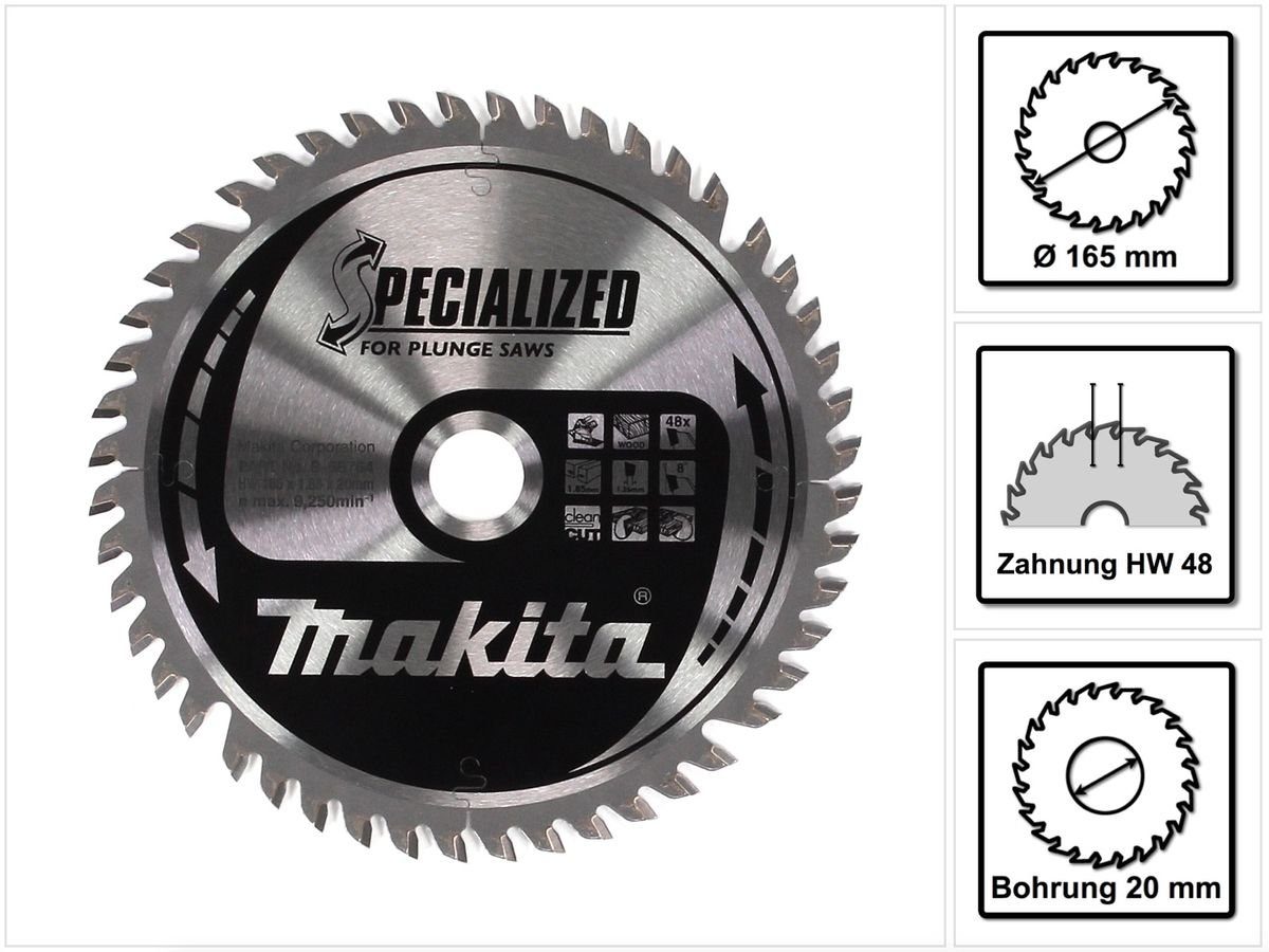 Makita Kreissägeblatt SPECIALIZED Kreissägeblatt für Holz 165 x 20 x 1,85 mm 48 Zähne (B-5
