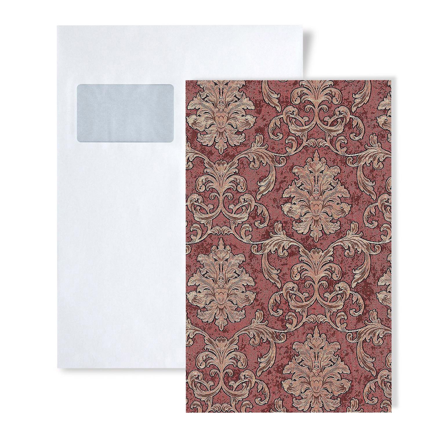 Edem Vliestapete 1 MUSTERSTÜCK S-6001-94 DIN A4 MUSTER der Barock Vliestapete, leicht glänzend, ornamental, Barock-Style, (1 Musterblatt, ca. A5-A4), rot, kupfer, gold