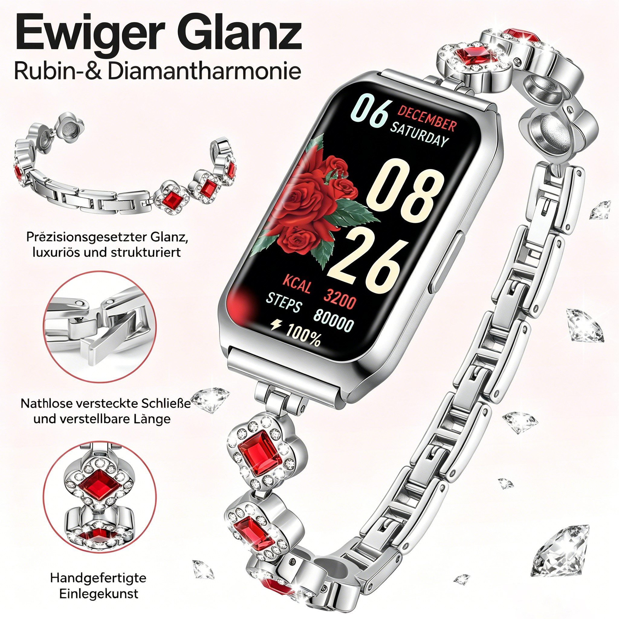 Luckice Smartwatch Damen, Intelligente Multifunktions-Sportuhr,Tracker Uhr Smartwatch (Smartwatch Fitness Tracker Uhr IP68 Wasserdicht,1.7" HD Voll Touchscreen Fitnessuhr Tracker mit Blutsauerstoff/Pulsmesser/Sportuhr/Schrittzähler/Schlafmonitor Aktivitätstracker usw für iOS/Android Uhren Watch) cm)