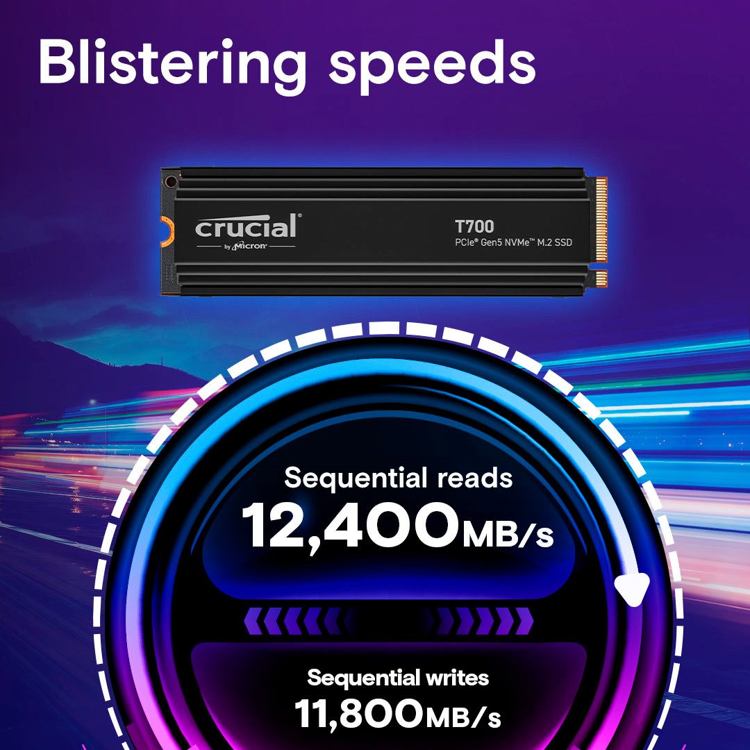 Crucial T700 4 TB Heatsink interne SSD (4 TB) 12400 MB/S Lesegeschwindigkeit, 11800 MB/S Schreibgeschwindigkeit