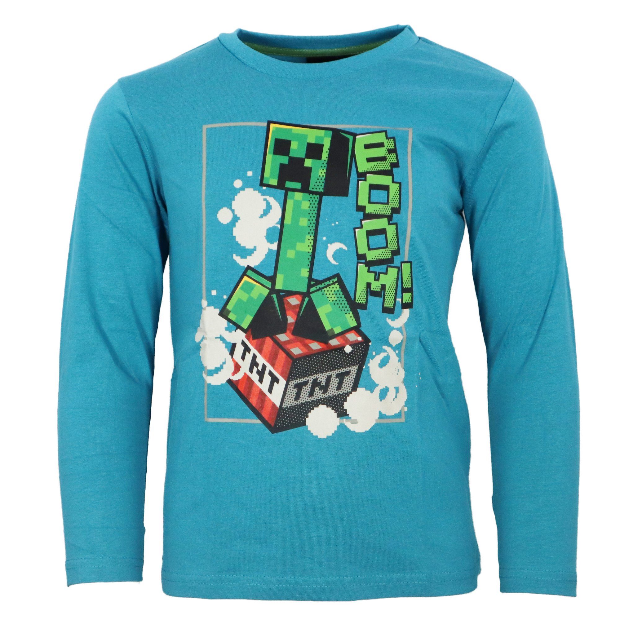 Jungen Minecraft Gr. Langarmshirt bis Baumwolle Langarm 152, Minecraft 116 100% Gamer Shirt Creeper Kinder