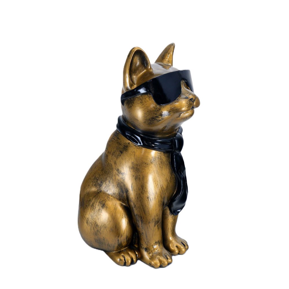 AFG Tierfigur Katze in goldfarben mit schwarzen Schal und Sonnenbrille (1 St)