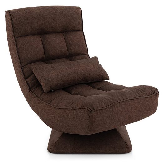 COSTWAY Relaxsessel, Bodensessel 360° drehbar, verstellbar, klappbar, Kissen, Braun