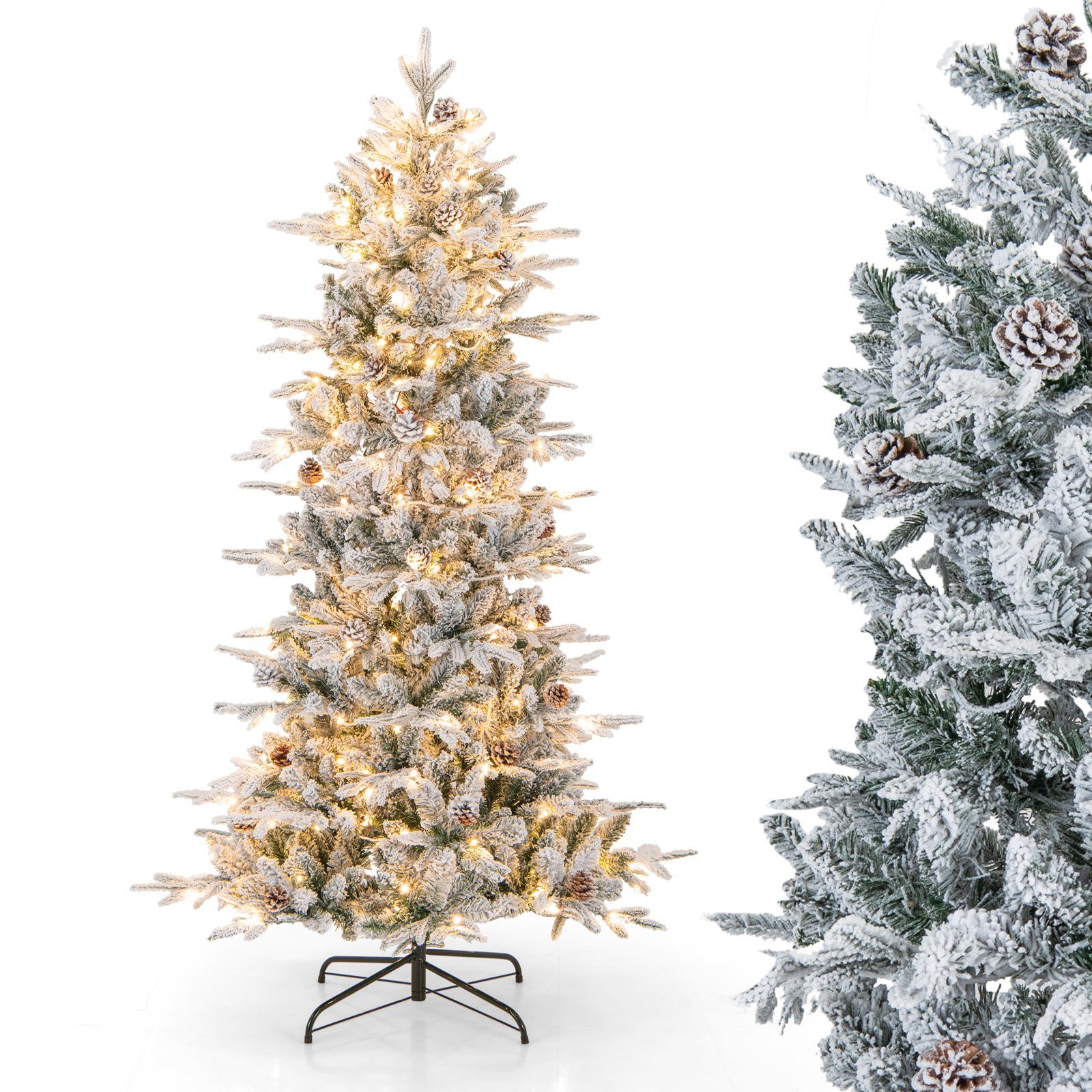 COSTWAY Künstlicher Weihnachtsbaum, 180cm mit 36 Tannenzapfen und 210 LEDs