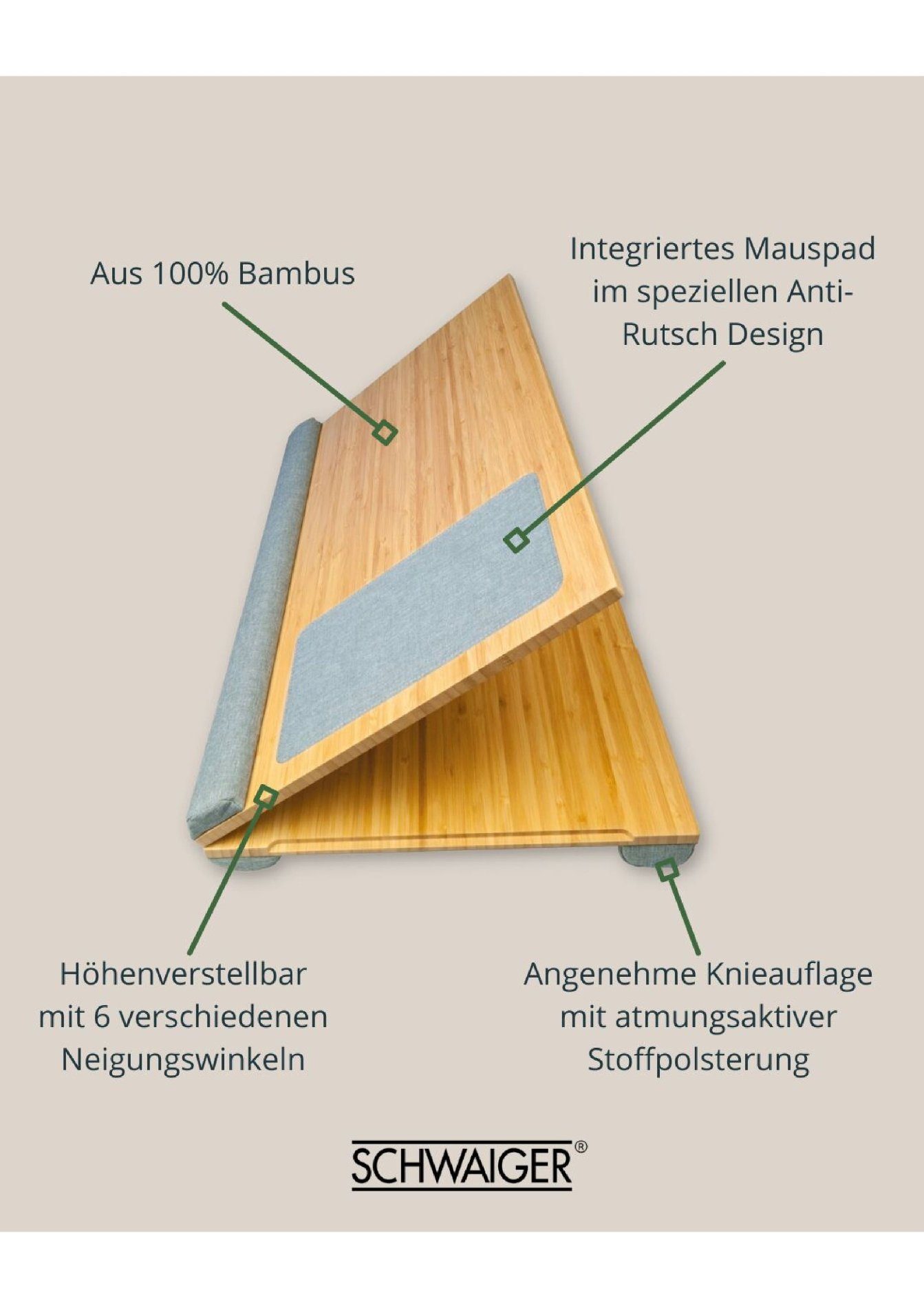 Zoll), Laptops (Laptop Laptoptisch Unterlage, max. Schwaiger bis Handablage Mauspad, 659917 integriertes entlastende 17