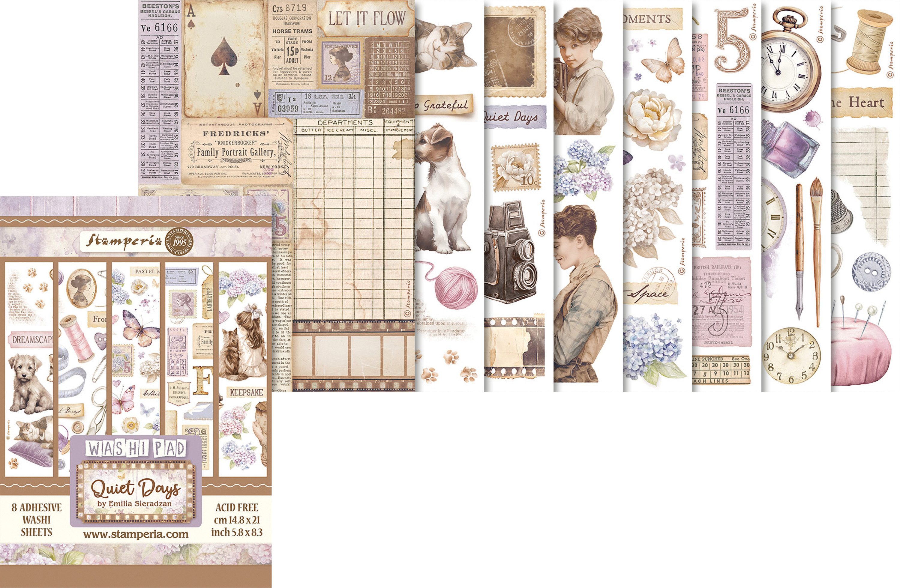 Stamperia Sticker Washi Pad Quiet Days, 8 Blatt, A5