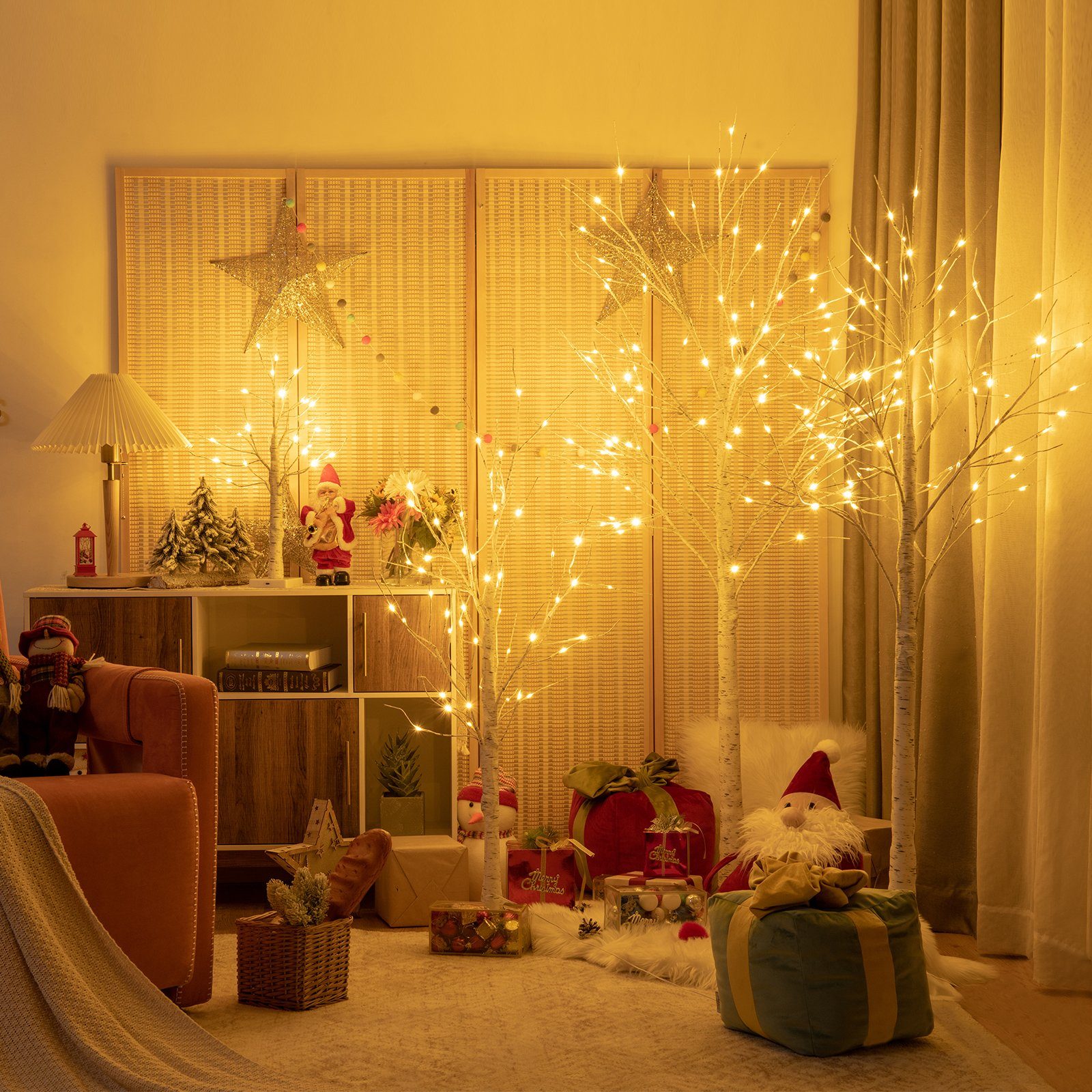 COSTWAY Künstlicher Weihnachtsbaum, 120 cm, mit 48 warmweißen LED-Leuchten