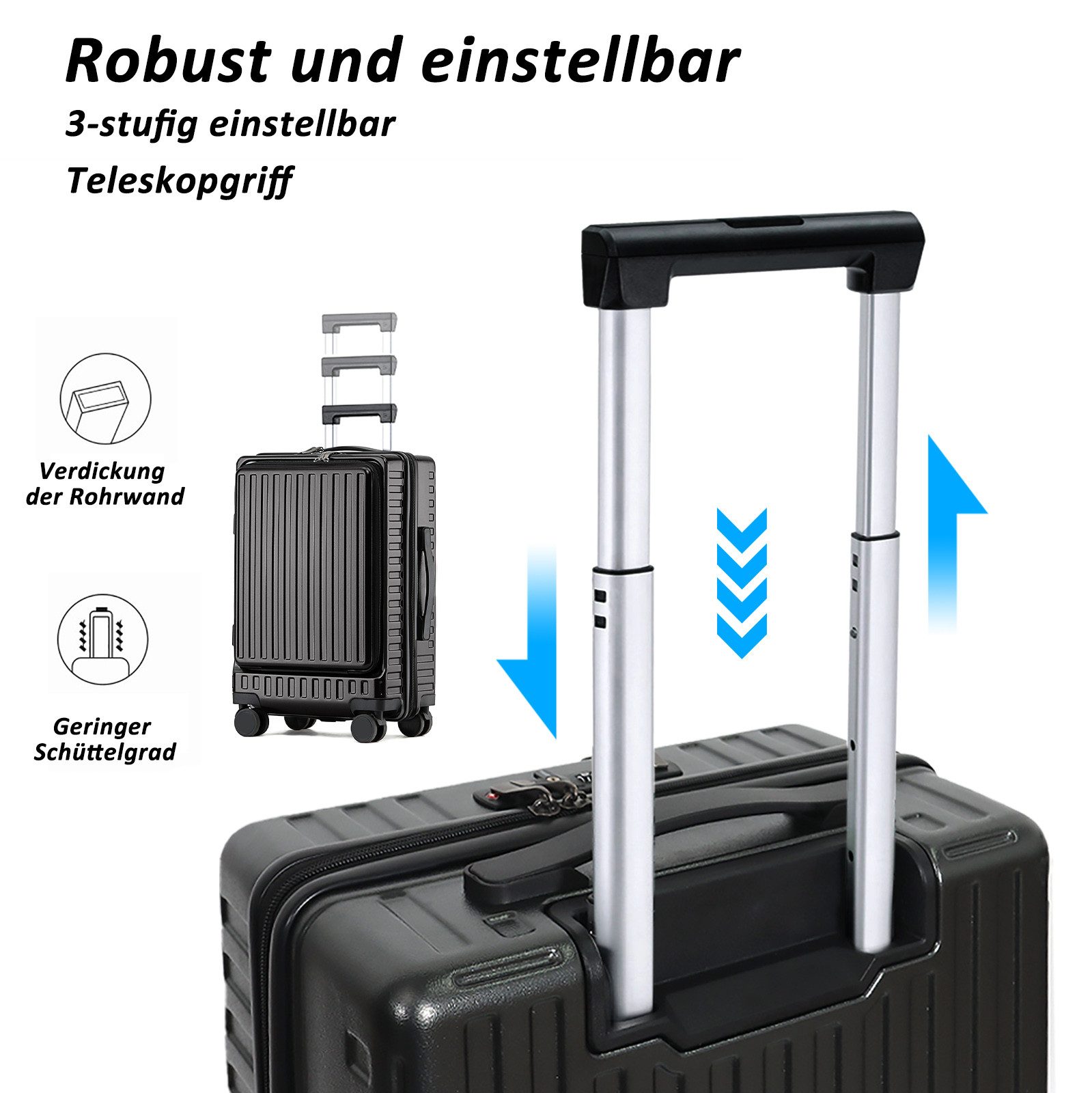 TAN.TOMI Business-Trolley Handgepäck mit Laptopfach & TSA-Schloss, 20”, Business Trolly, 4 Rollen, Reisekoffer Handgepäck Koffer, 55 cm, 36 L, Schwarz/Dunkelgrau