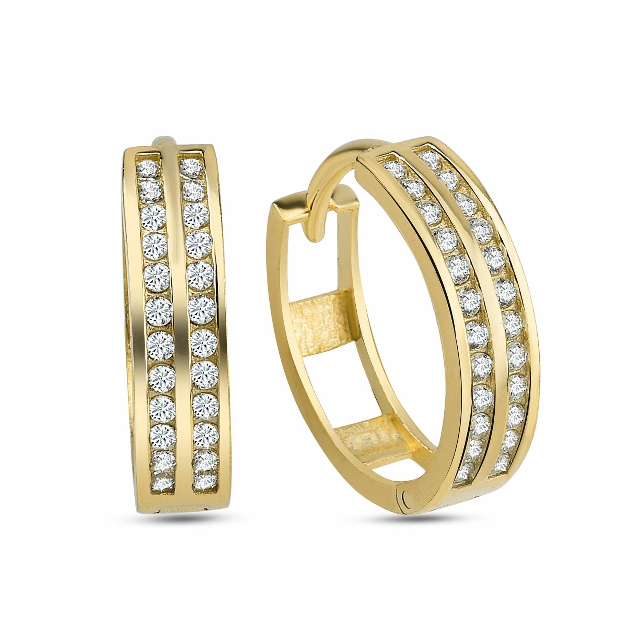 Paar Creolen 925/- Sterling Silber vergoldet Pave
