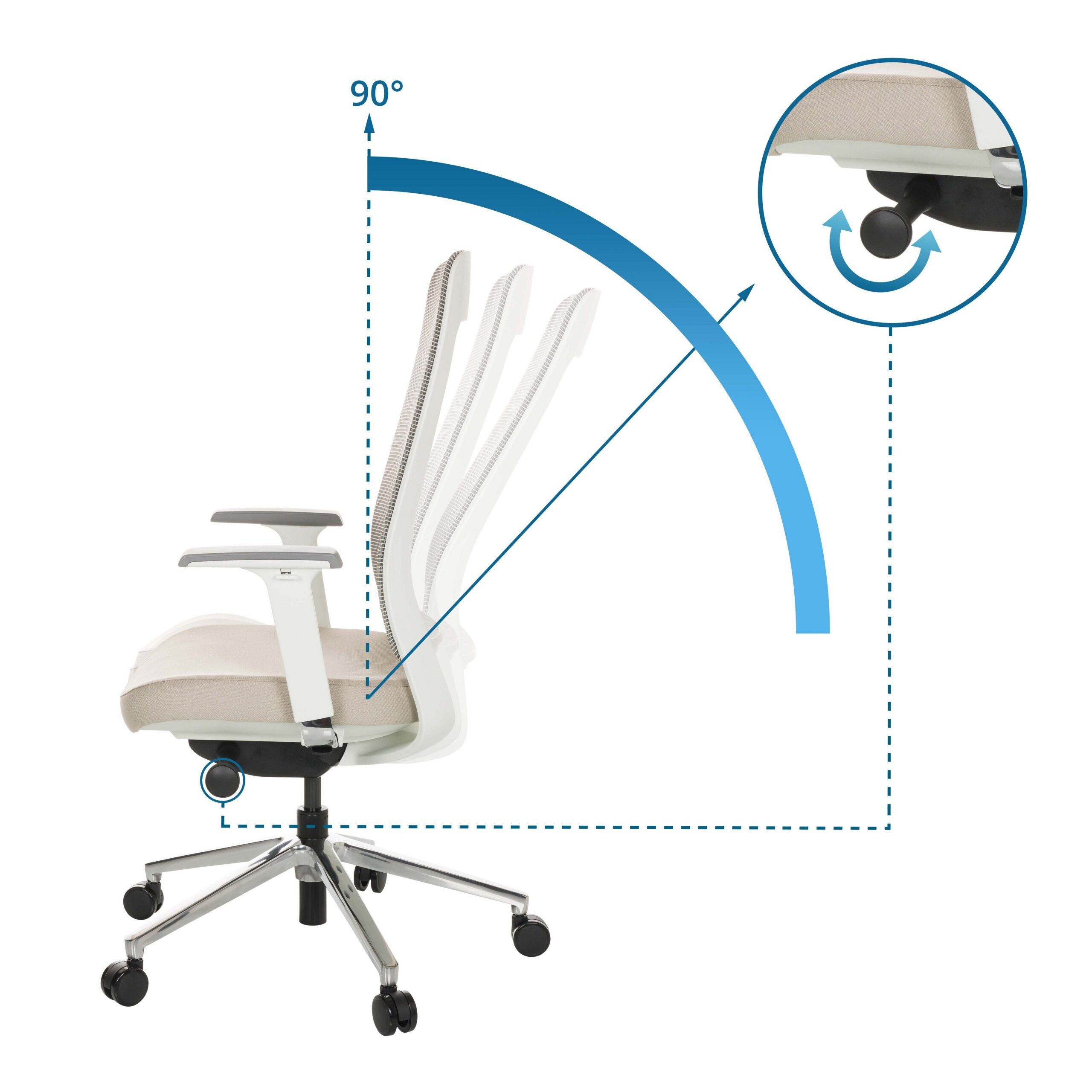 hjh OFFICE Drehstuhl Profi Bürostuhl Chiaro T2 White Stoff / Netzstoff (1 St), Ergonomischer Chefsessel, Schreibtischstuhl höhenverstellbar