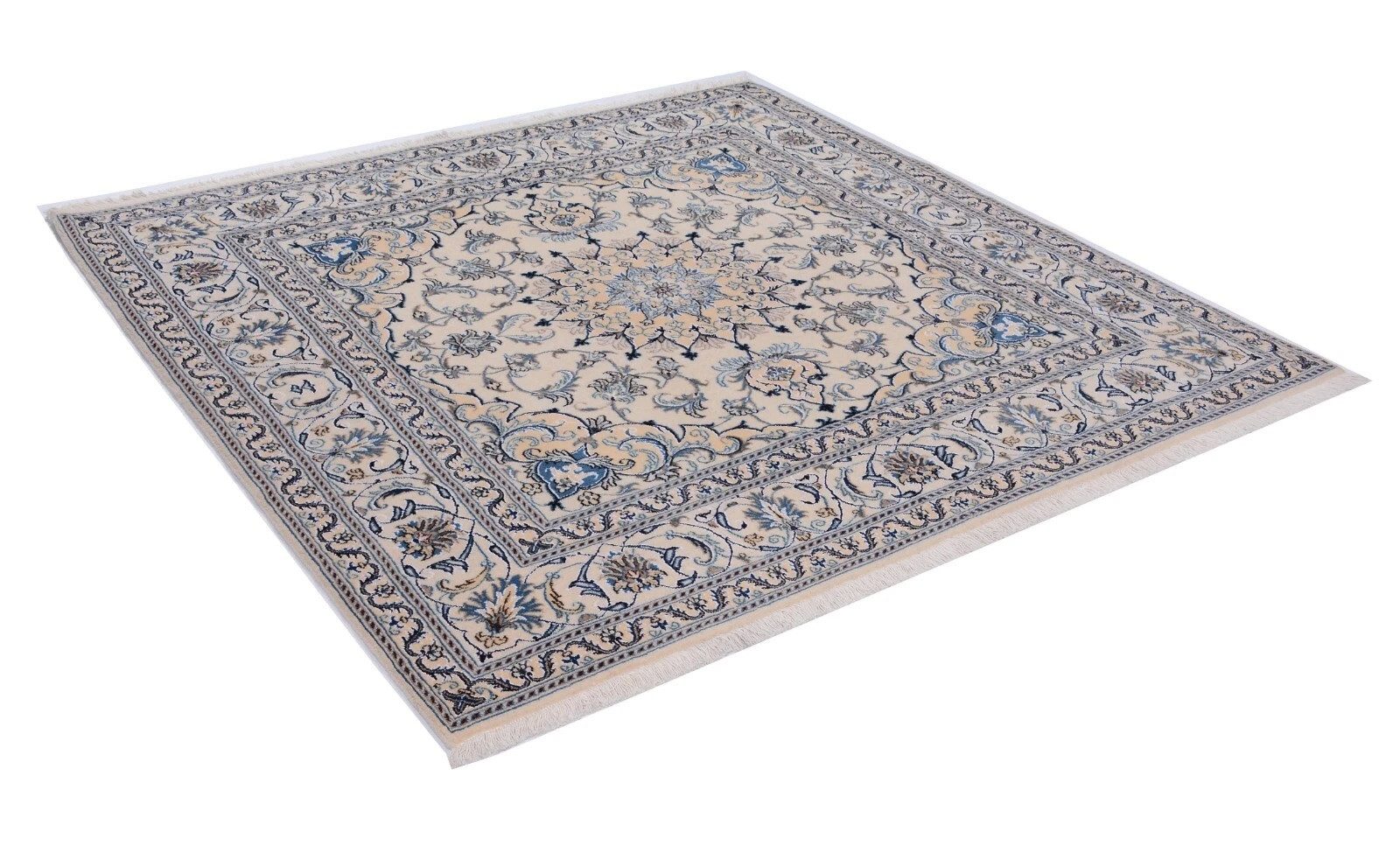 CABBEL Orientteppich Nain Teppich 198x196 cm Handgeknüpft Beige Quadratisch, Quadratisch, Höhe: 10 mm, Quadratisch, hochwertige Schurwolle, dicht geknüpft
