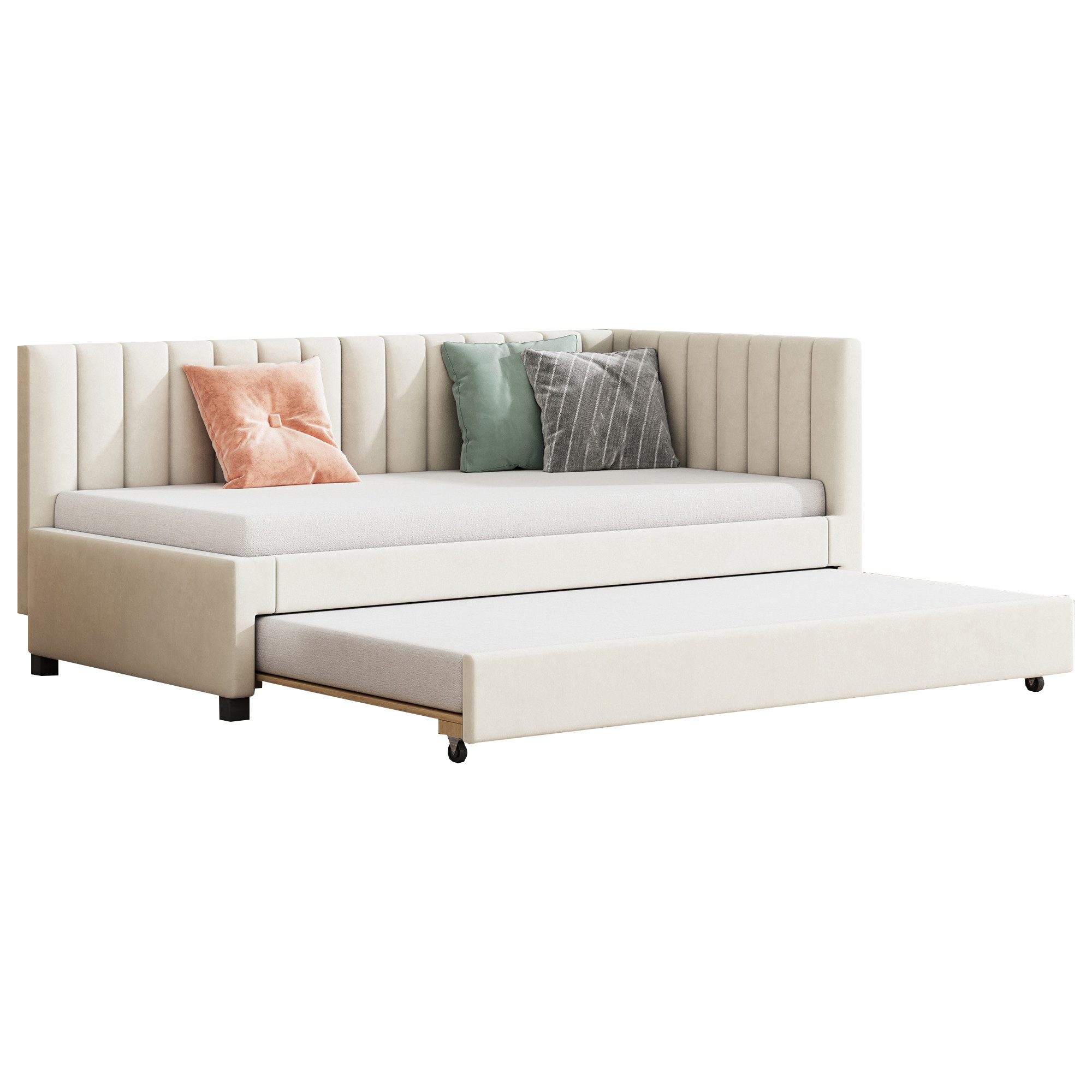 Flieks Polsterbett, Samt Daybett Tagesbett Schlafsofa 90x200cm mit Ausziehbett 90x190cm