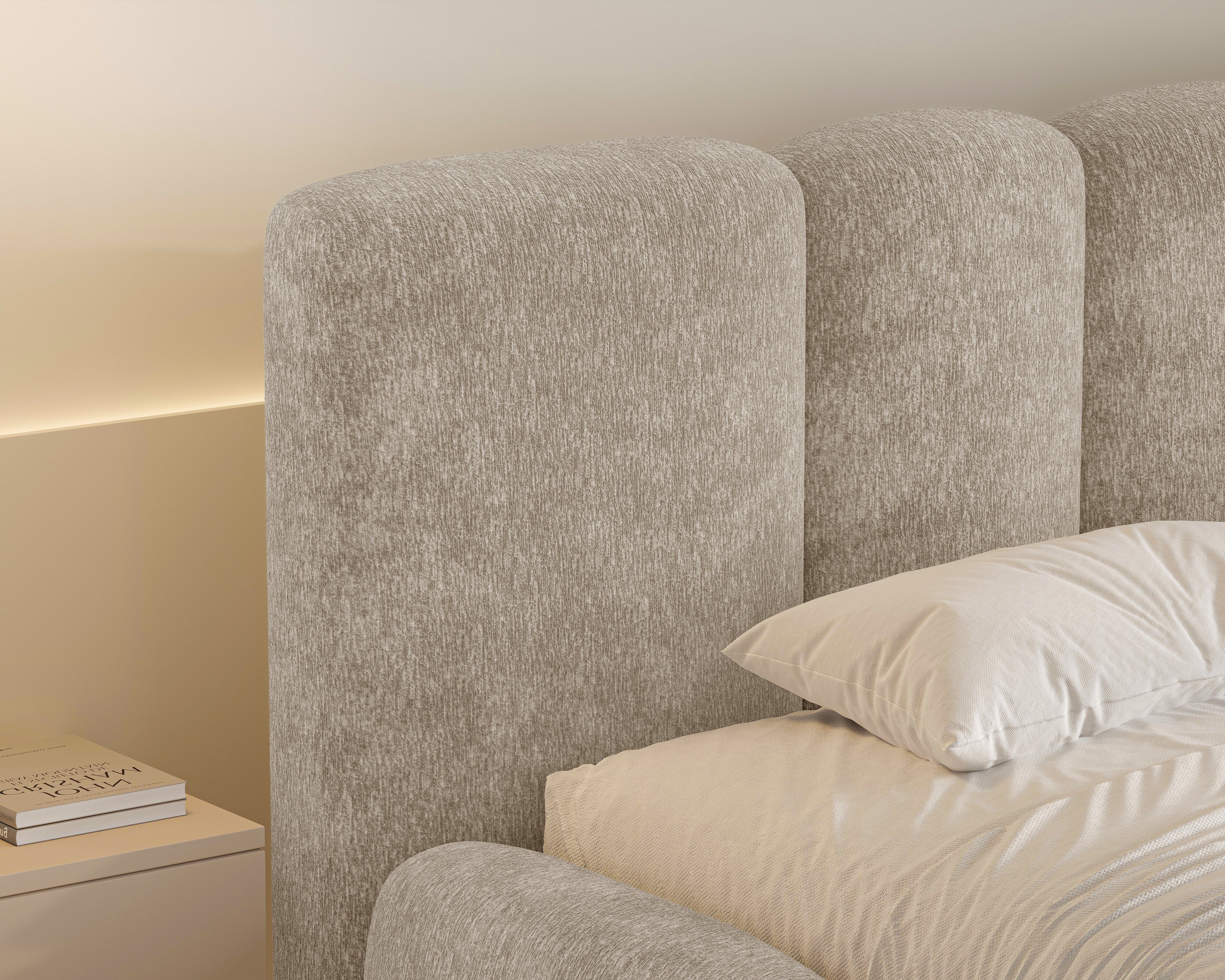 MOEBLO Polsterbett 26 Wolke (mit Stauraum und Metallrahmen und Lattenrost Wolkenbett aus Chenille Strukturstoff - 140 x 200), - (BxHxT): 168/188/208 x 100 x 230 cm