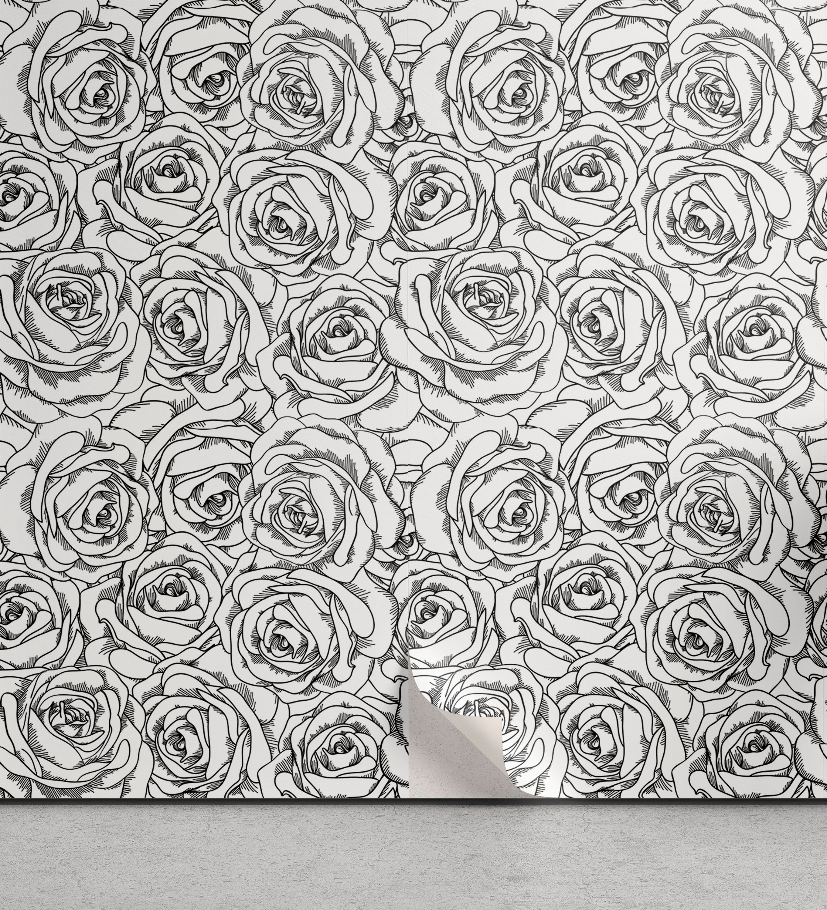 Abakuhaus Vinyltapete selbstklebendes Wohnzimmer Küchenakzent, Schwarz und weiß Skizze-Kunst