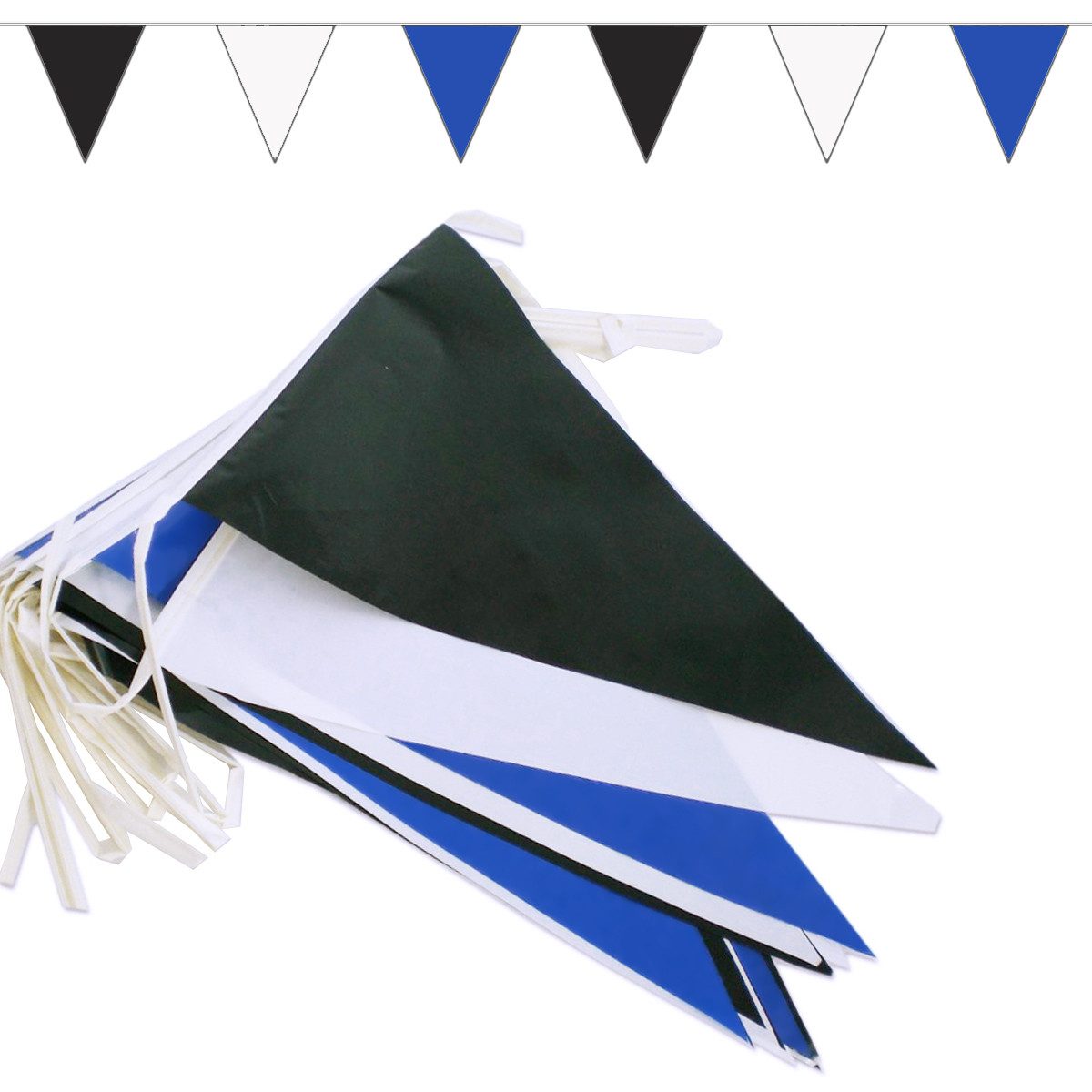 Goodymax Hängedekoration Wimpelkette 10 m Schwarz-Weiß-Blau (Schwarz-Weiß-Blau, 1 Wimpelkette), 20 Wimpel