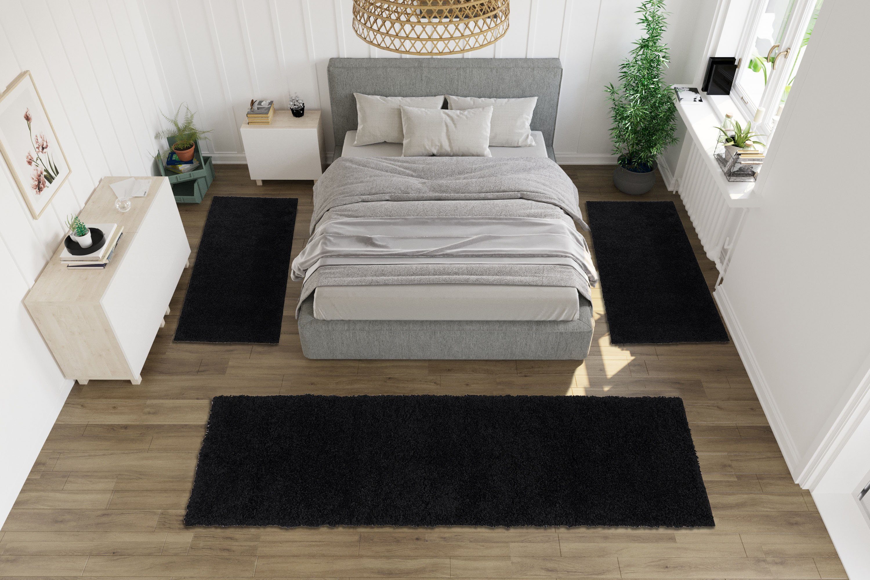 my home Bettumrandung »Viva«, (3 tlg.), Bettvorleger, Läufer-Set, Uni-Farbe günstig online kaufen