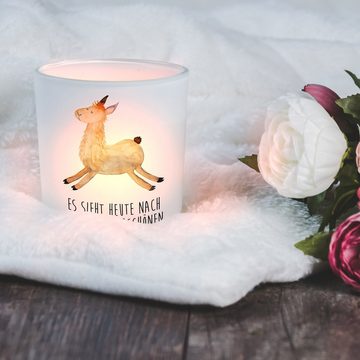 Mr. & Mrs. Panda Windlicht Lama Springen - Transparent - Geschenk, Kerzenglas, Freundin, Teelich (1 St), Liebevolles Design
