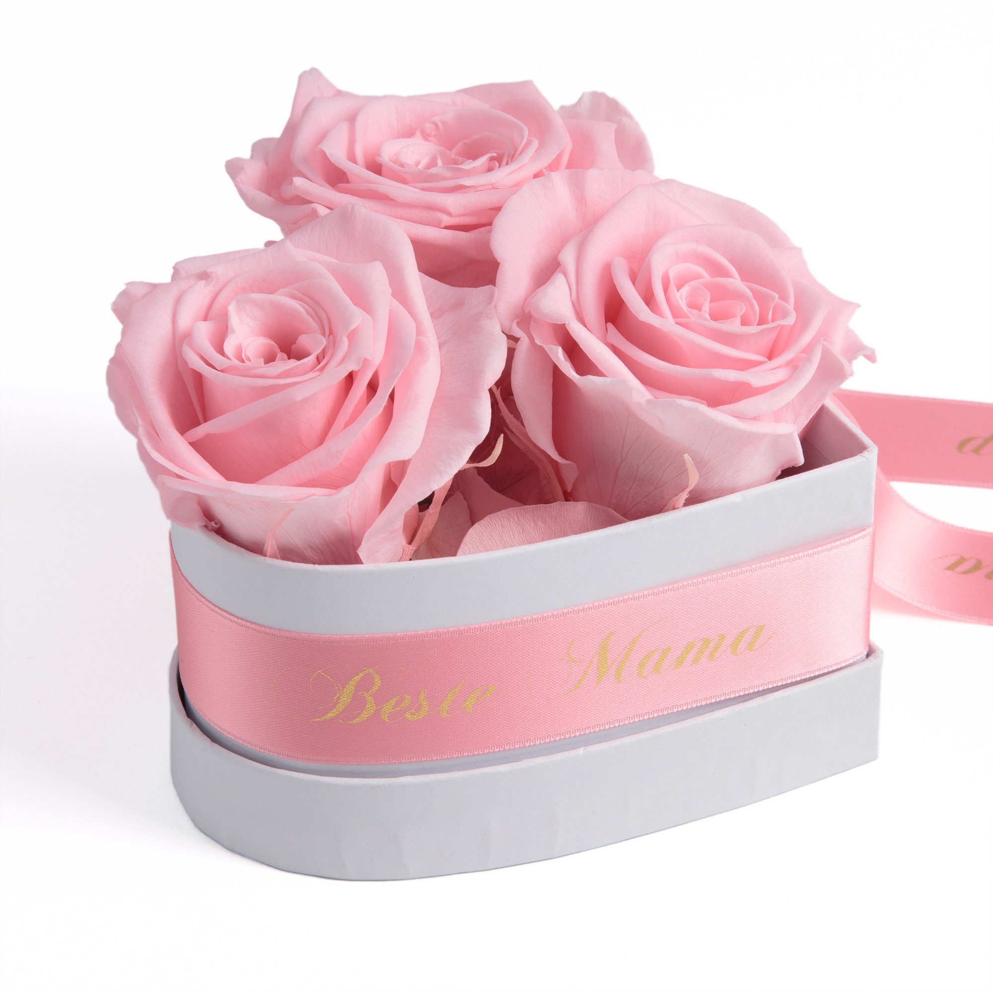Kunstblume Rosenbox Herz 3 Infinity Rosen für die Beste Mama der Welt Geschenk Rose, ROSEMARIE SCHULZ Heidelberg, Höhe 10 cm, echte Blumen haltbar 3 Jahre, Made in Germany