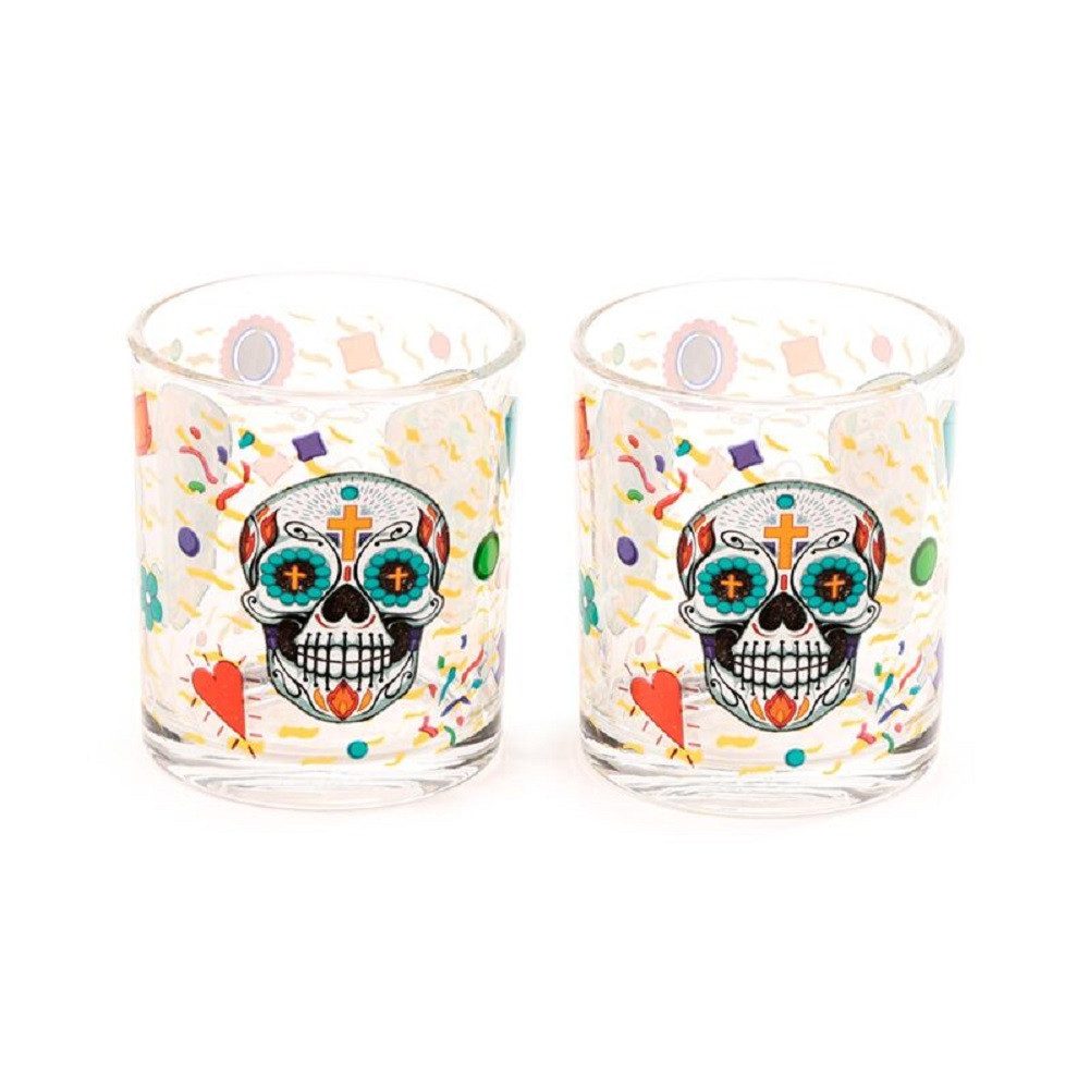 Puckator Glas Nectar Meadows Bienen, Day of the Dead Totenkopf, Fruits, Kuh, Glas, 2er-Set, ca. Ø 8 x 9 cm, für ca. 350 ml