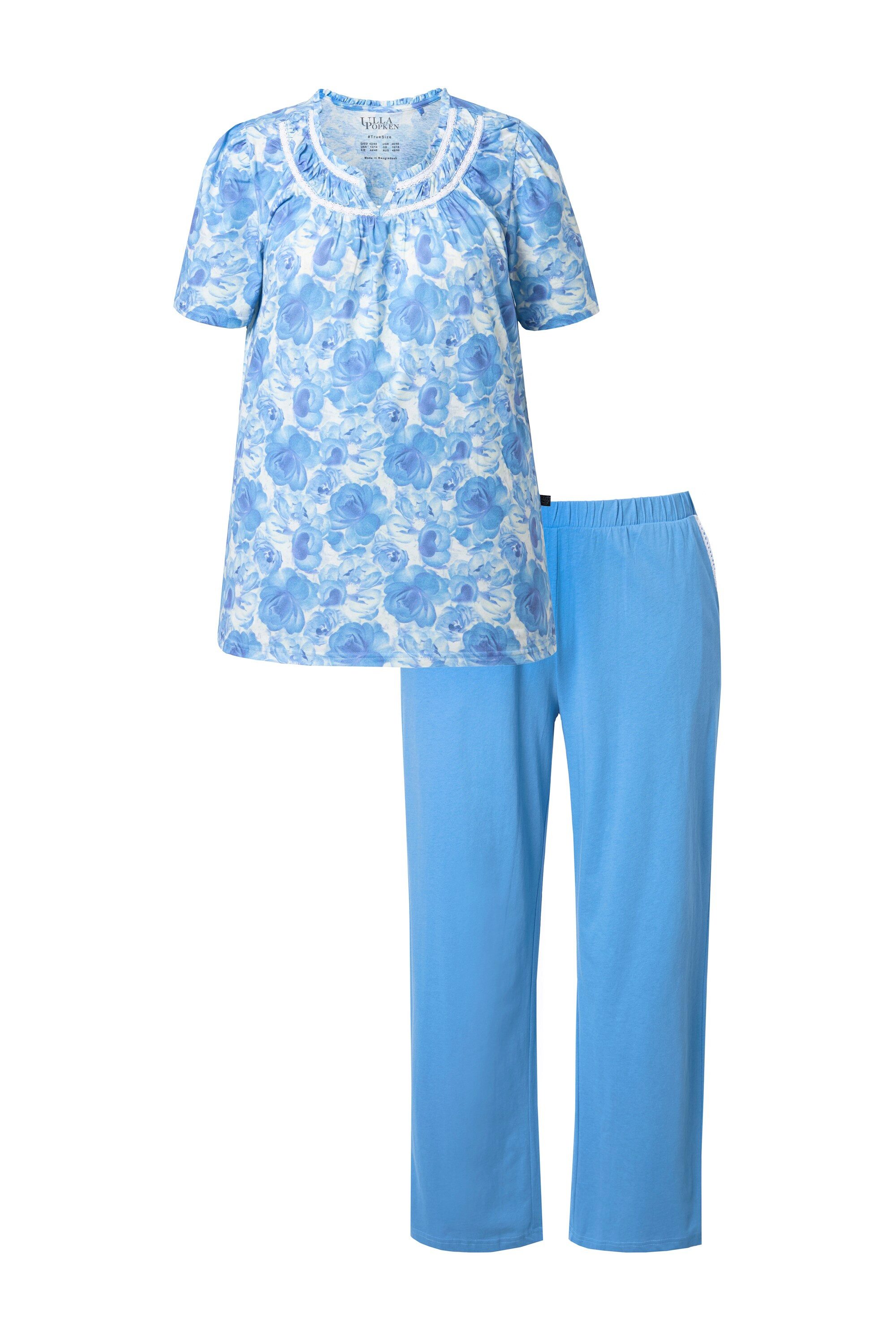 Ulla Popken Pyjama Pyjama Rosen Spitze Rundhals Halbarm