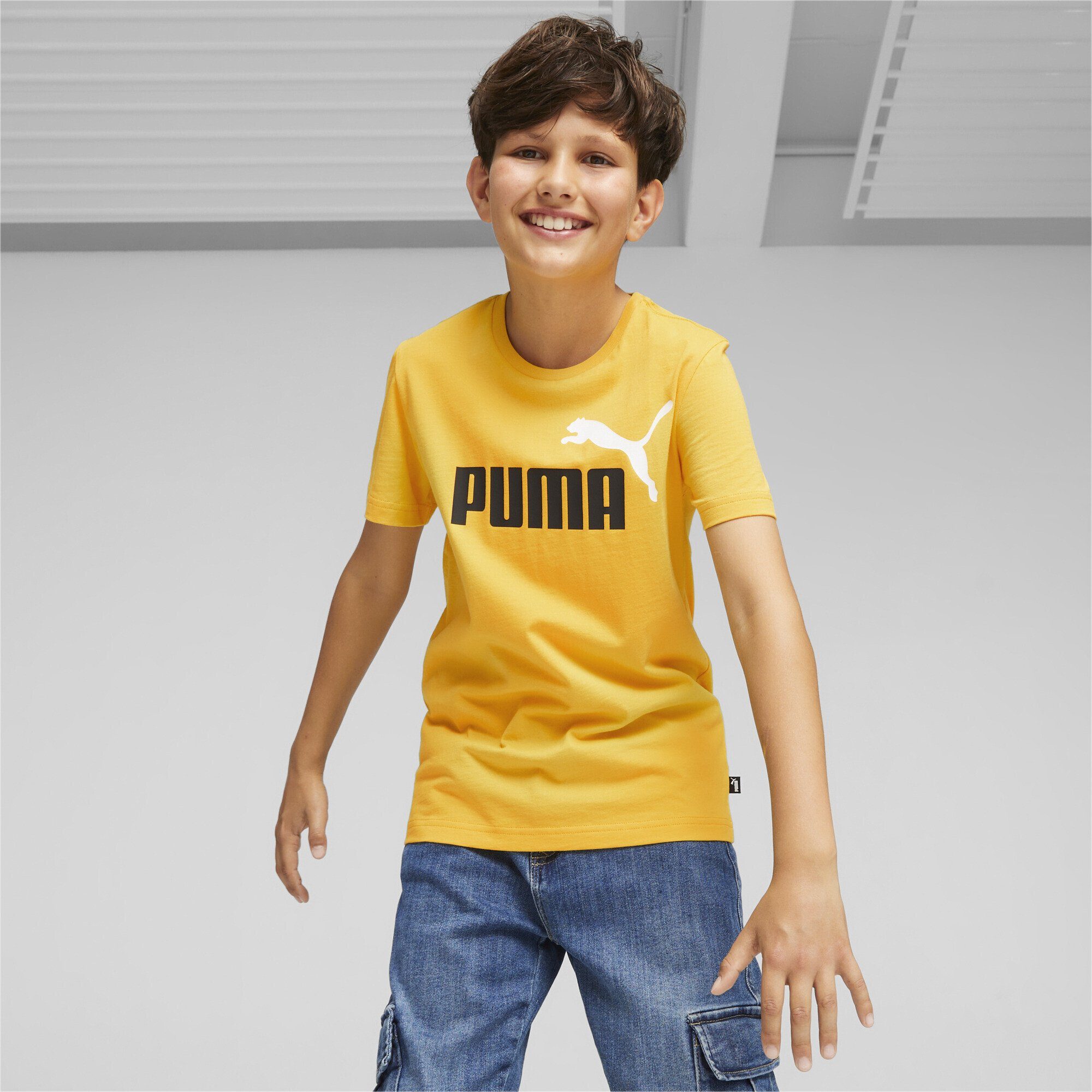 Yellow Sizzle T-Shirt PUMA Jungen Two-Tone Essentials+ Trainingsshirt Logo