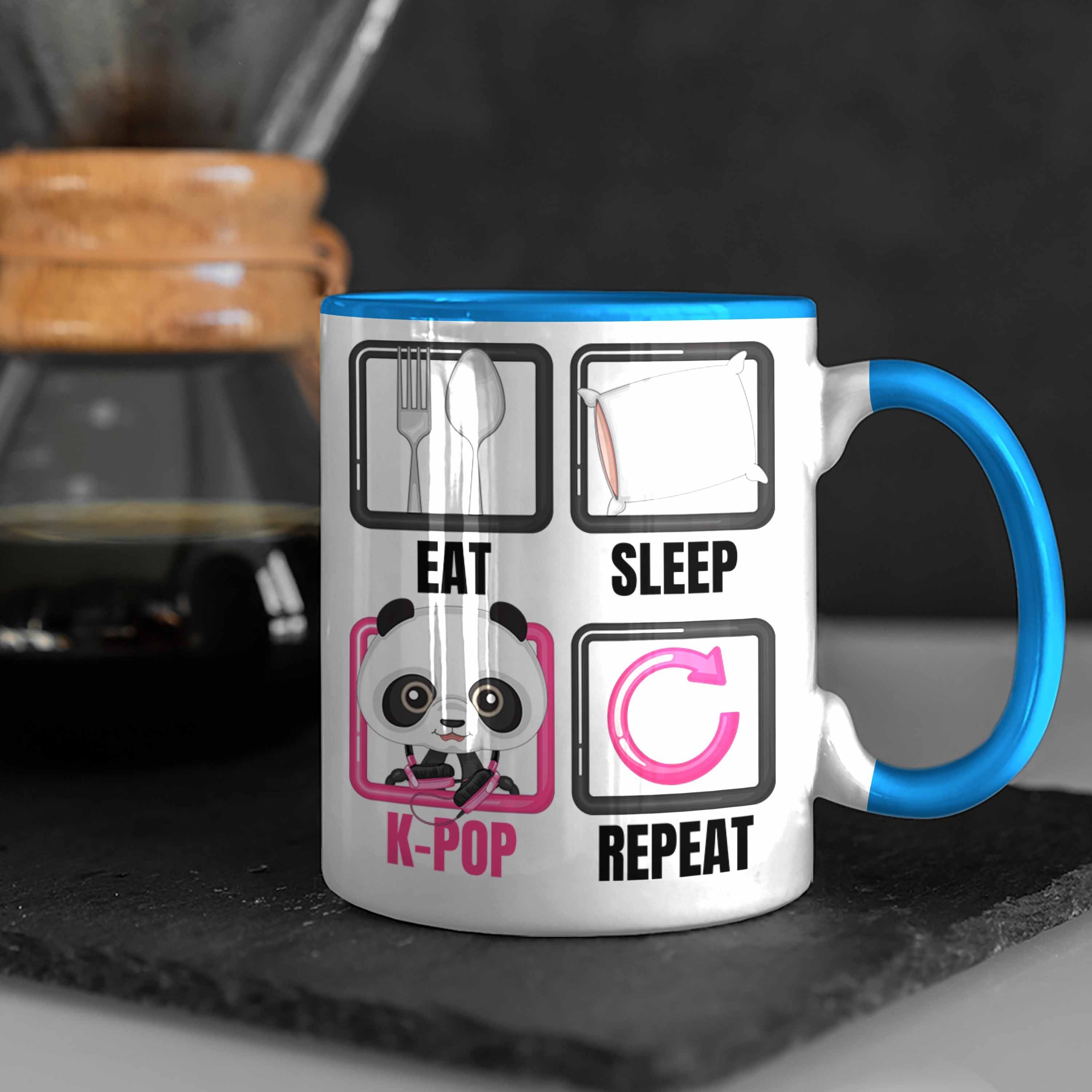 Eat Trendation Tasse Musik Sleep Spr Tasse Kpop K-Pop Geschenk Blau Geschenkidee Koreanische