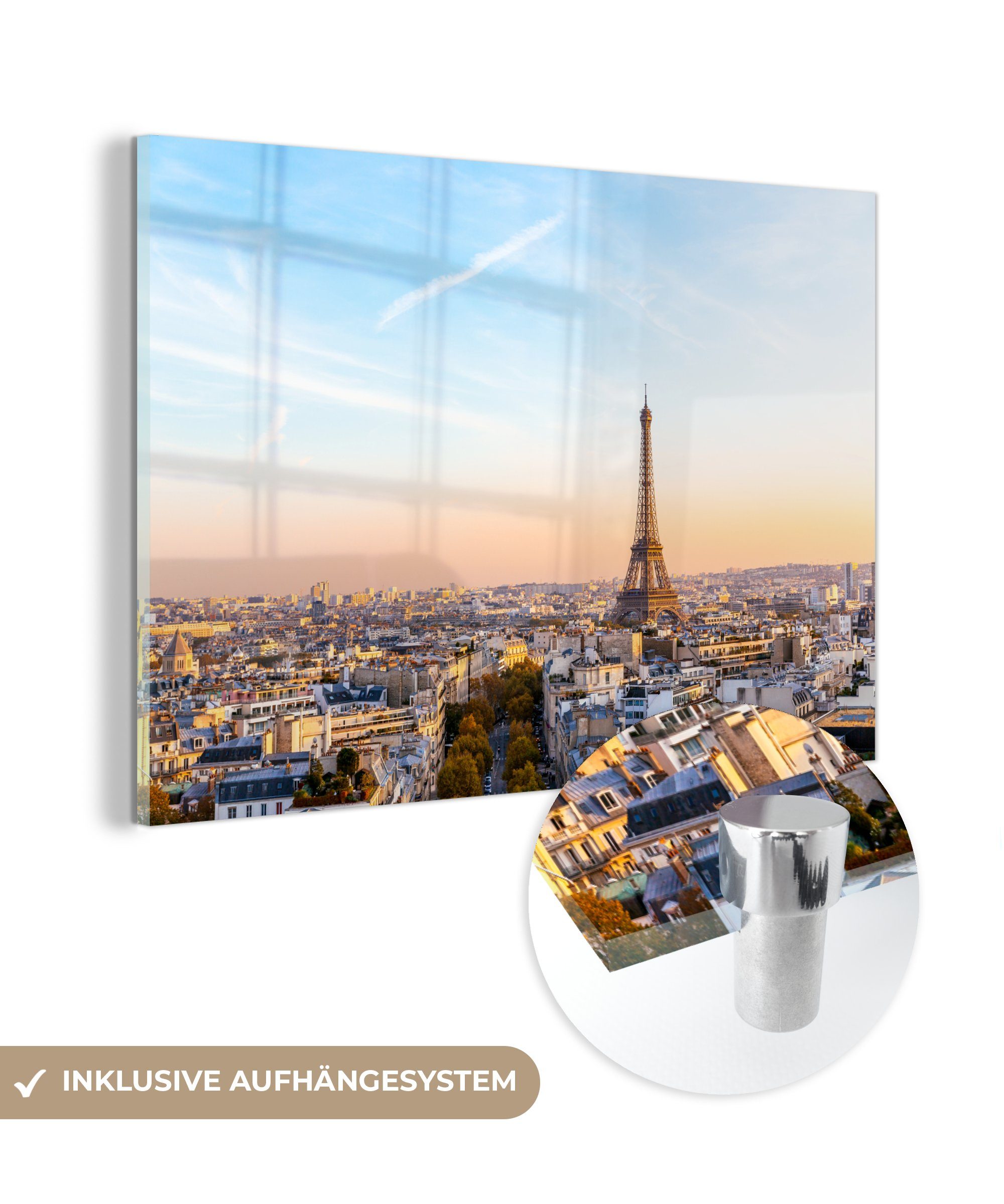 MuchoWow Acrylglasbild Eiffelturm - Himmel - Frankreich - Vogelperspektive, (1 St), Acrylglasbilder Wohnzimmer & Schlafzimmer