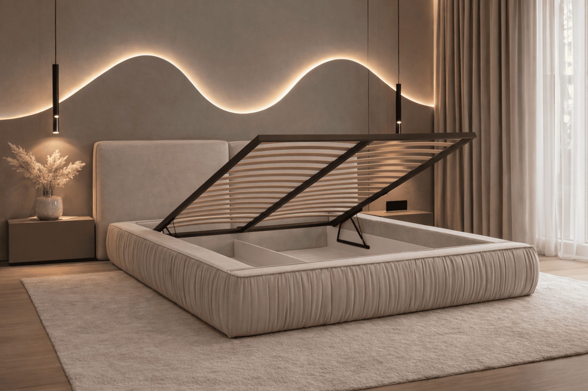 MOEBLO Polsterbett Bett 08 aus Samt (Modernes Doppelbett mit eleganter Kopfteilpolsterung, stabilem Rahmenbettgestell und großzügigem Stauraum – 180x200 cm Komf – Bild 4 von 5