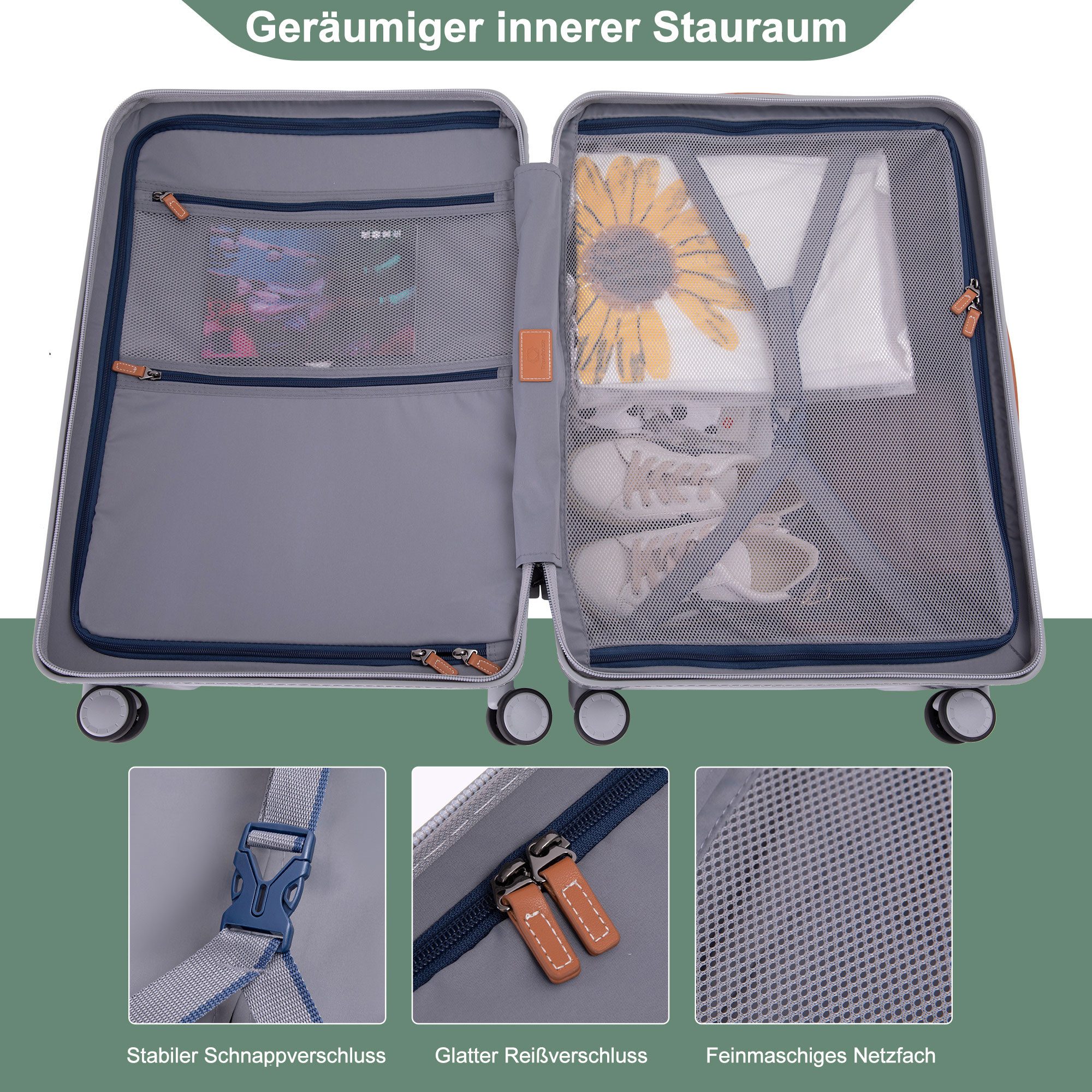 Travelhouse Trolleyset Capri, 4 Rollen, (3er Set, 3 tlg., 3 tlg. Hartschalen Trolley Set), mit USB + USB C, Rollenbremse & Polycarbonat Hartschale – Bild 3 von 5