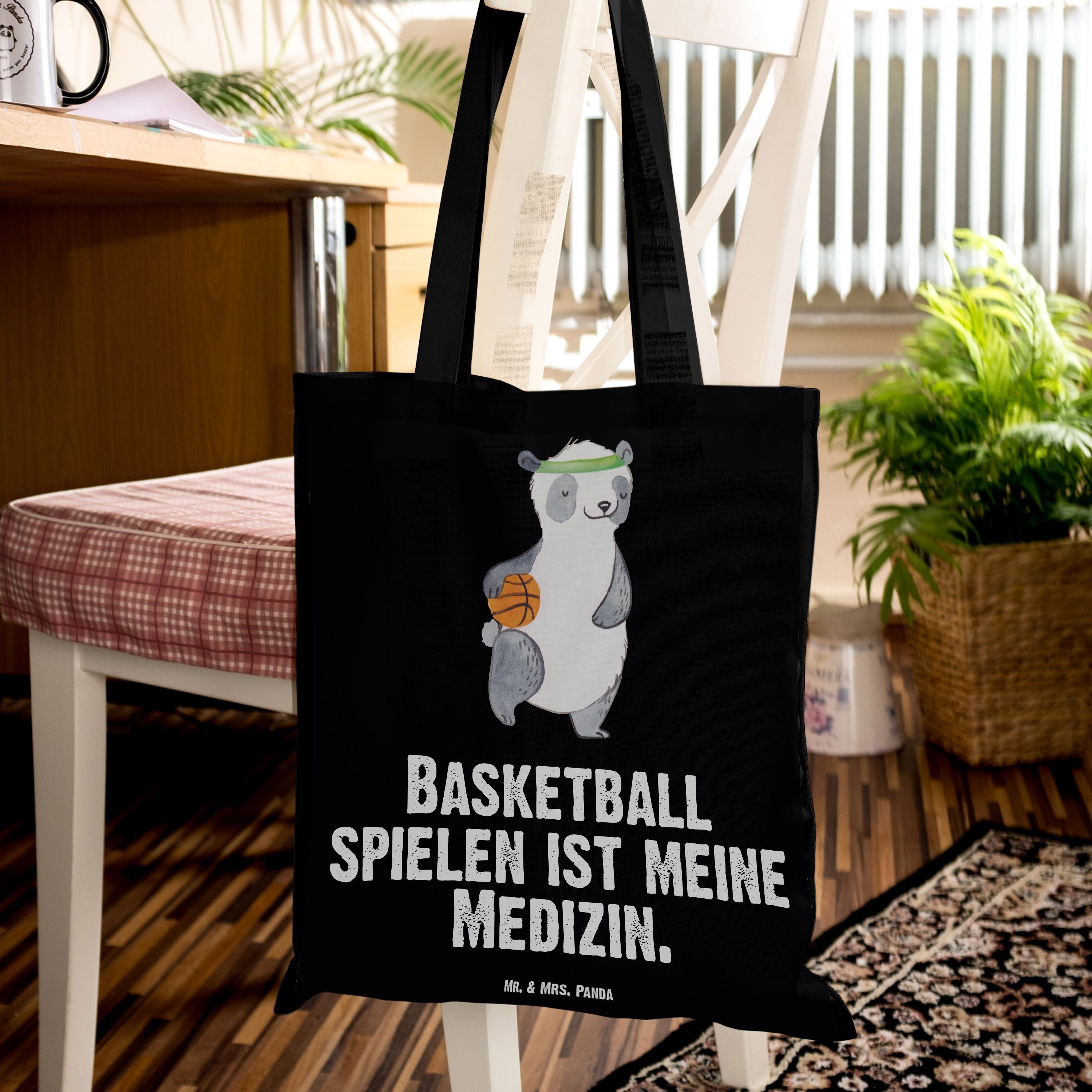 Schwarz Medizin Panda Basketball - Tragetasche Panda Geschenk, - Auszeichnu Mrs. & Mr. (1-tlg) Jutebeutel,