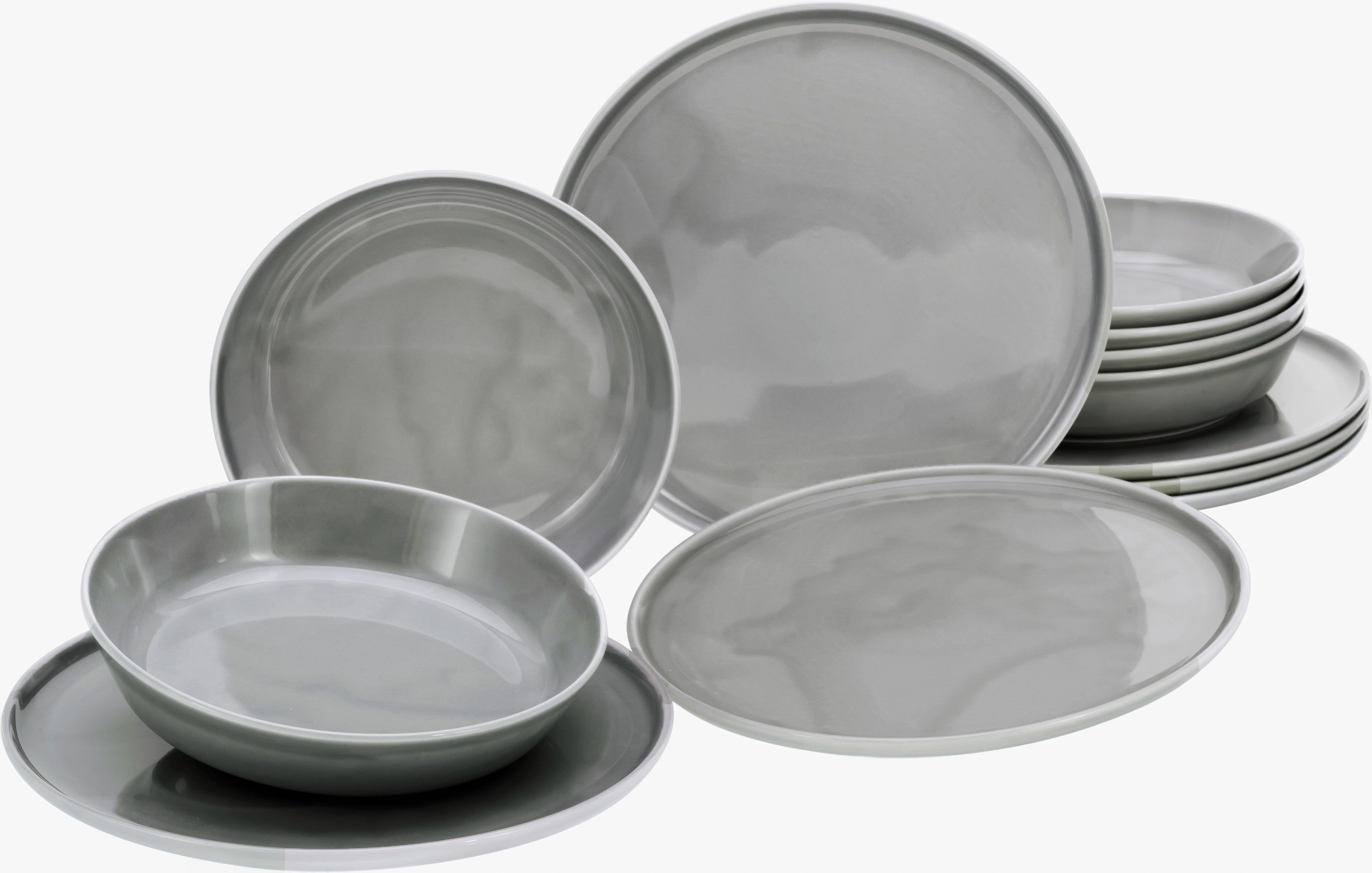 CreaTable Tafelservice Teller Set, Geschirr-Set Chef Collection (12-tlg), 6 Personen, Porzellan, Suppenteller, Speiseteller, nordisches Design, 12 Teile für 6 Personen