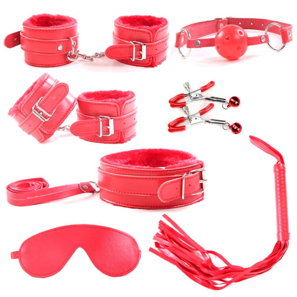 Bondage-Set Bondageset 7 Teilig Fesselset Rot, PVC Packung, 7-tlg.