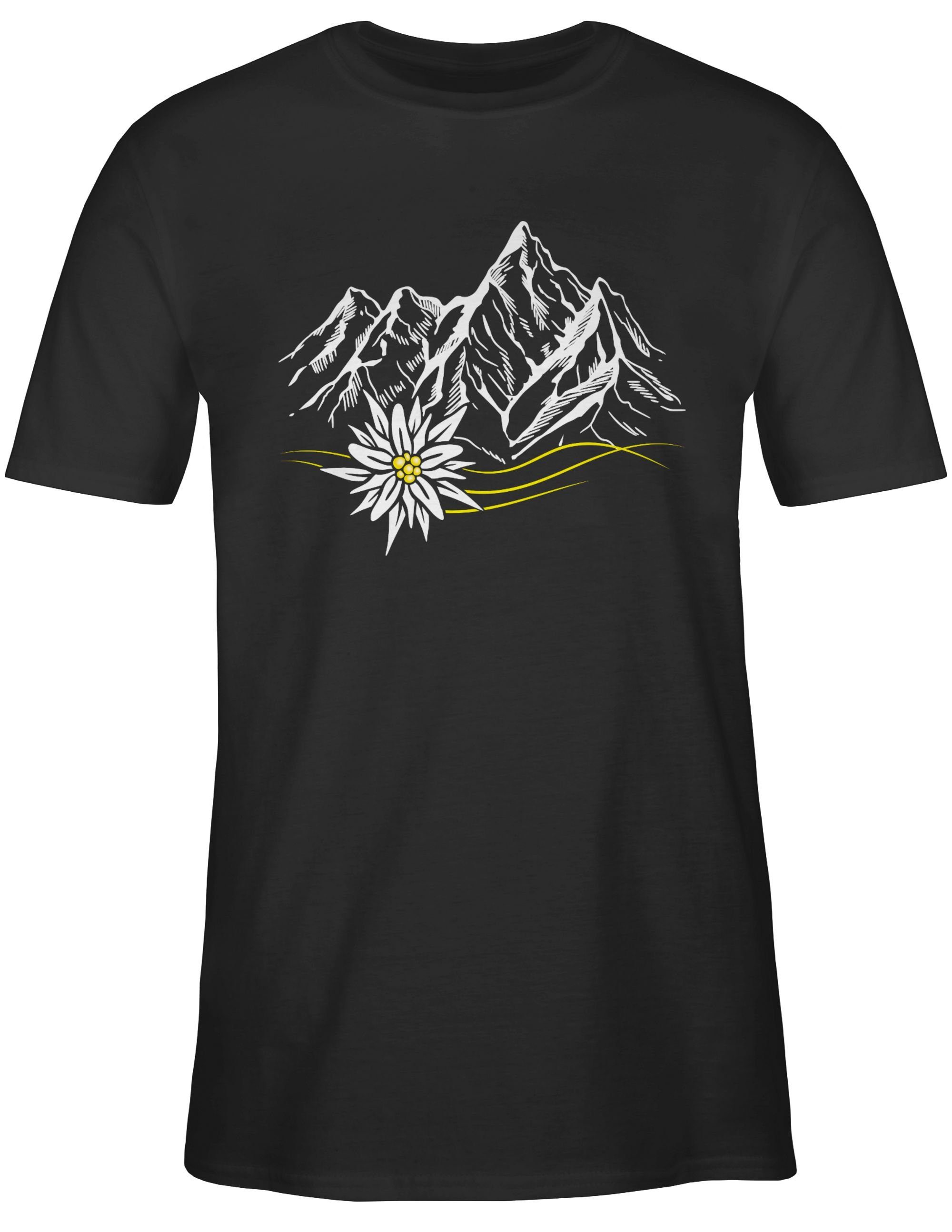 Alpen ruft Schwarz Wanderlust für T-Shirt Berge Mode Wandern 02 Berg Edelweiß Herren Shirtracer Oktoberfest