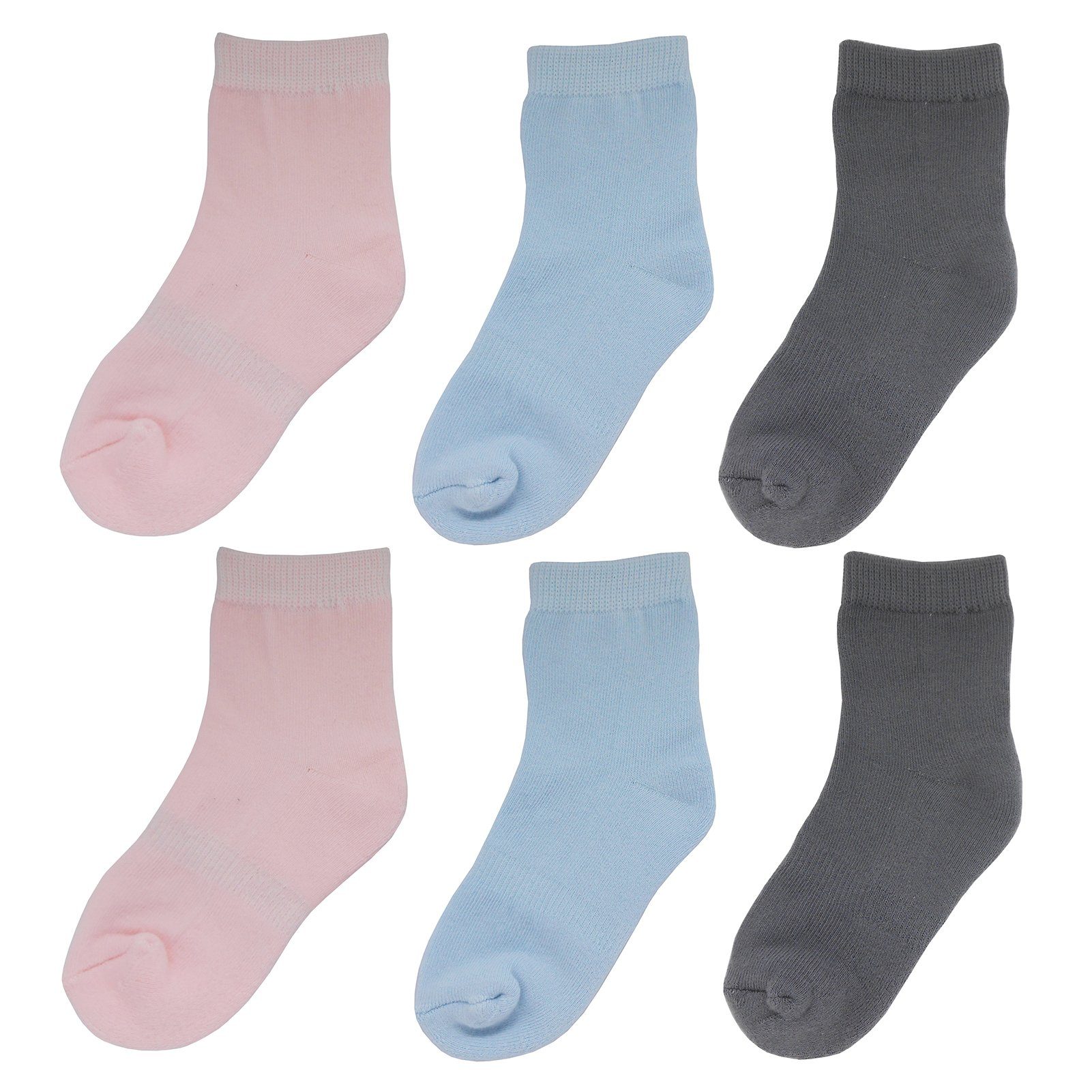 Yalion Langsocken Weiche Kinder Socken Babysocken (6-Paar) mit Halbplüsch 3 Farben mit Halbplüsch rosa-blau-grau | Socken