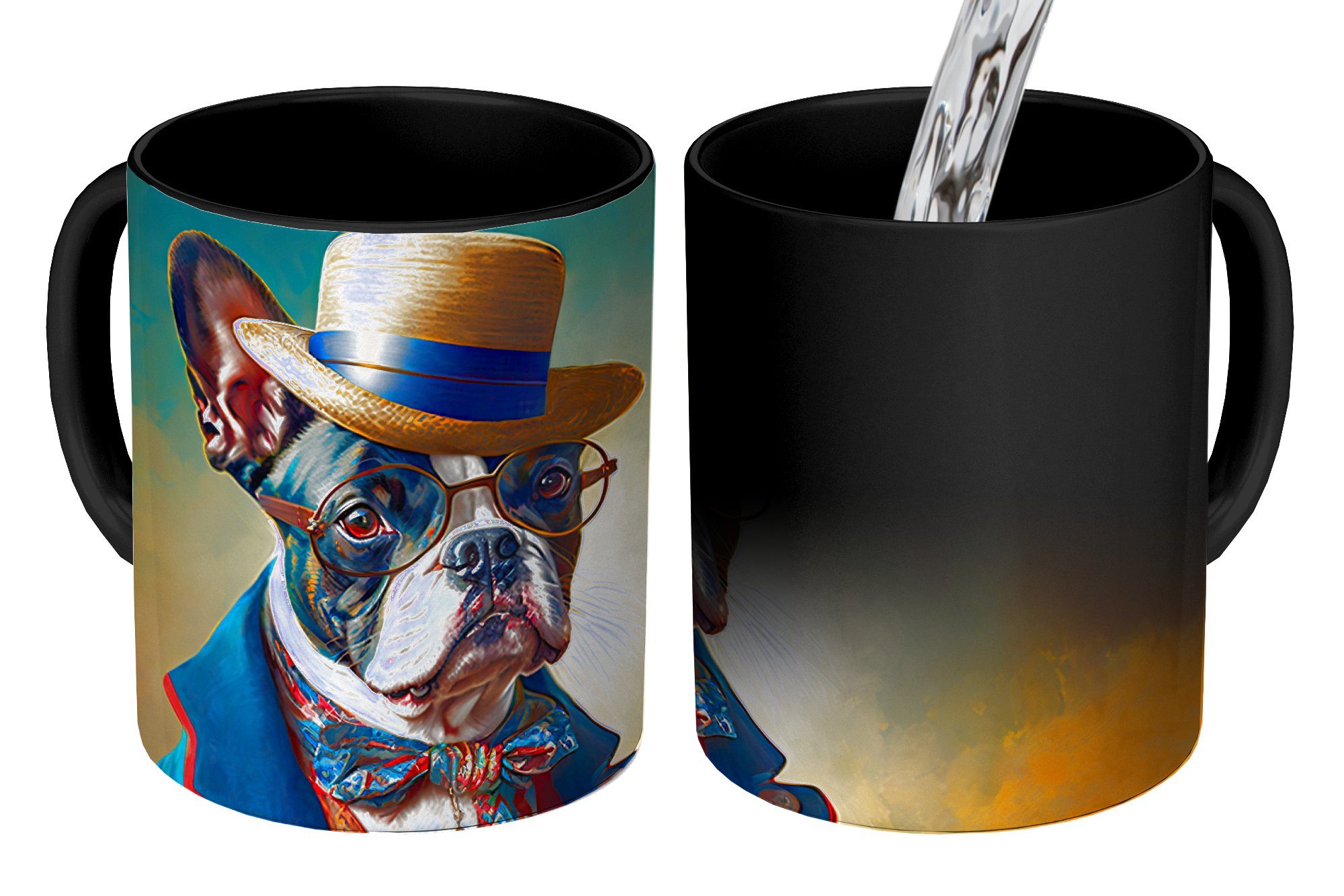 MuchoWow Tasse Hund - Kleidung - Accessoires - Farbe - Porträt, Keramik, Farbwechsel, Kaffeetassen, Teetasse, Zaubertasse, Geschenk