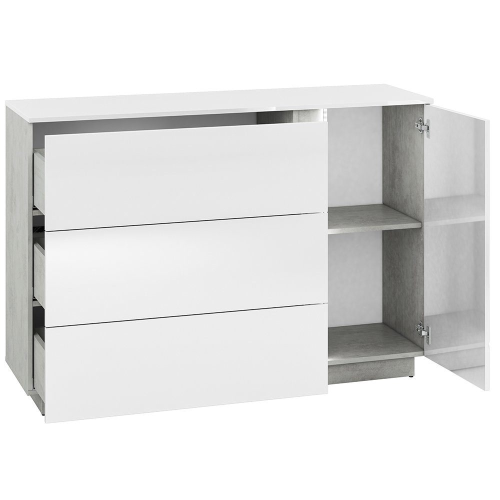 Lomadox Wohnzimmer-Set LAGONEGRO-131, (Mega-Spar-Set, 6-tlg), mit Set Optik 341/201/40 in Glanz, Wohnzimmer cm Beton weiß Möbel