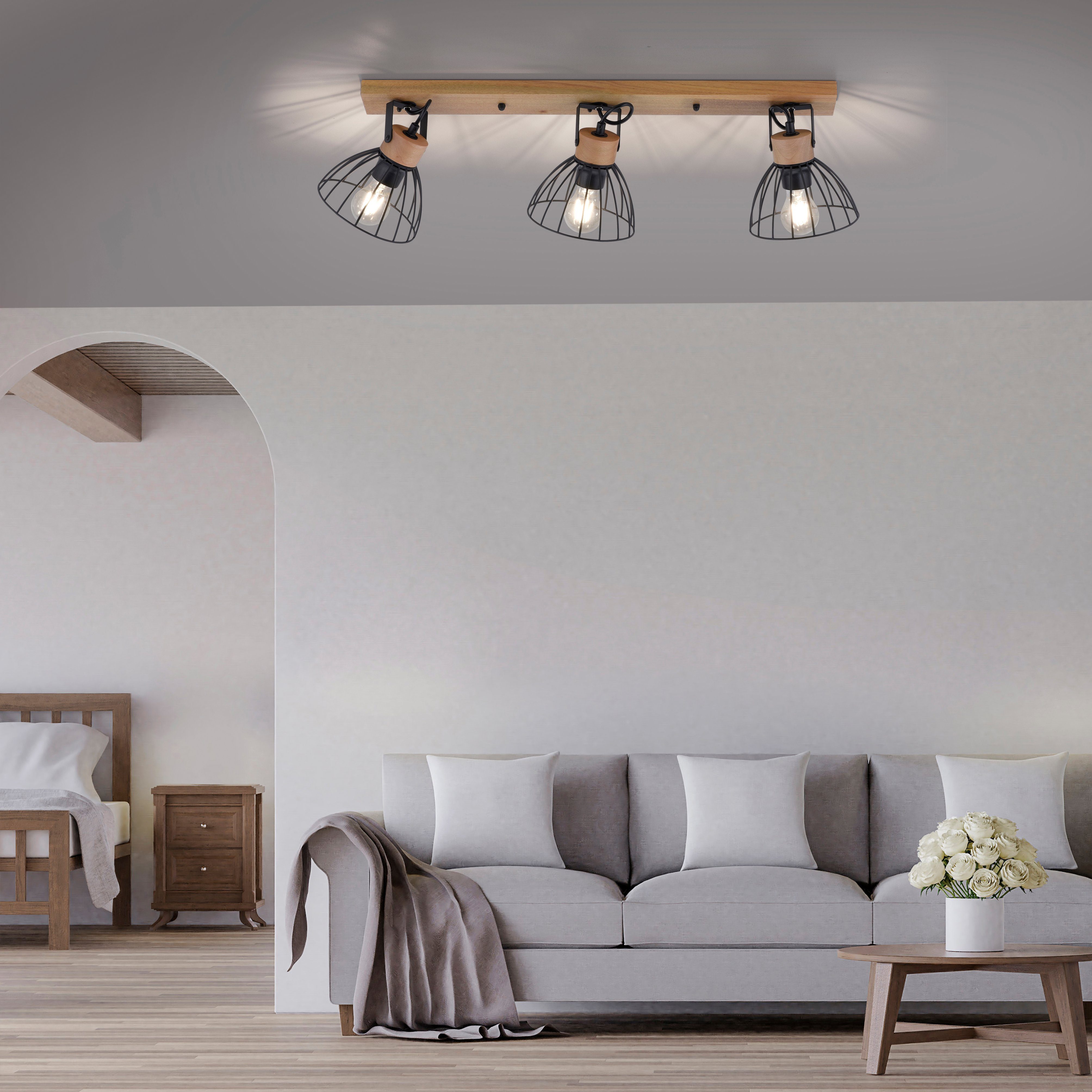 Wandleuchte Mit 2 Spots – Schwarz Mit Holzoptik, GU10 Fassung, Schwenkbar – Für Decke & Wand Im Schlafzimmer & Wohnzimmer