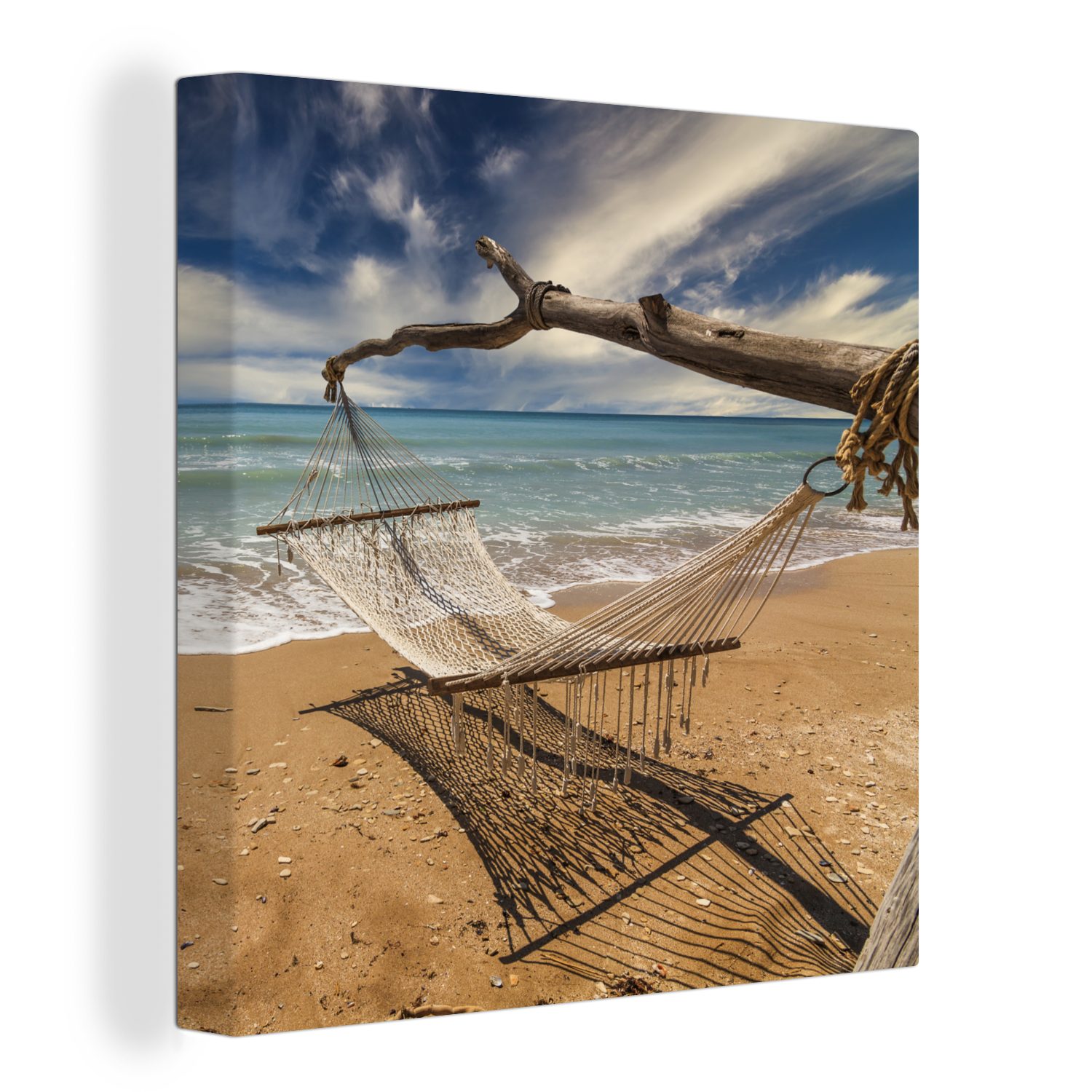 OneMillionCanvasses® Leinwandbild Strand - Meer - Hängematte, (1 St), Leinwand Bilder für Wohnzimmer Schlafzimmer