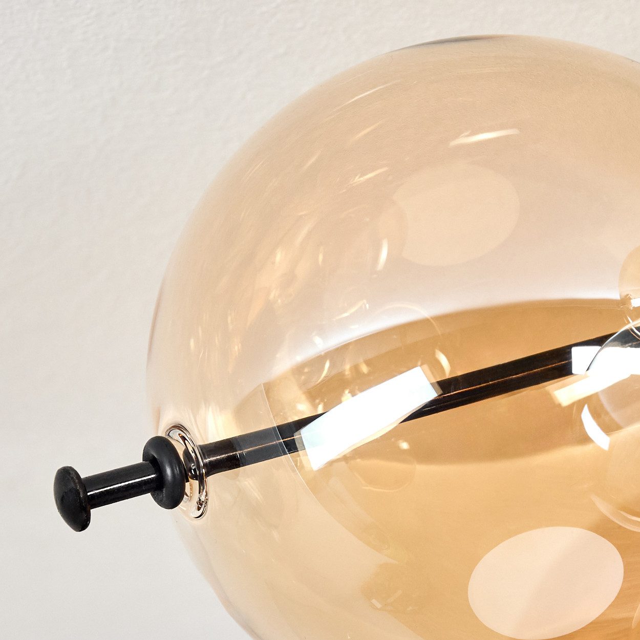 hofstein Deckenleuchte Deckenlampe aus Metall/Glas in Schwarz/Bernsteinfarben, Deckenleuchte im Retro/Vintage-Design (Schirm Ø 55 cm), E14