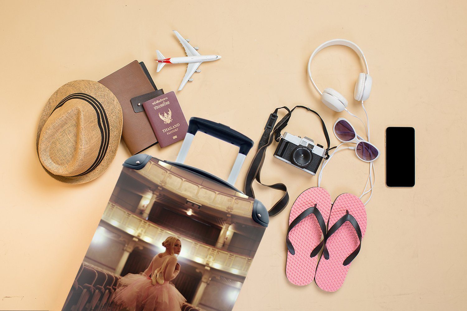 Handgepäckkoffer mit Handgepäck rosa Trolley, Ballerina Ferien, MuchoWow für Reisekoffer Theater, in rollen, 4 mit Tutu Rollen, einem Reisetasche