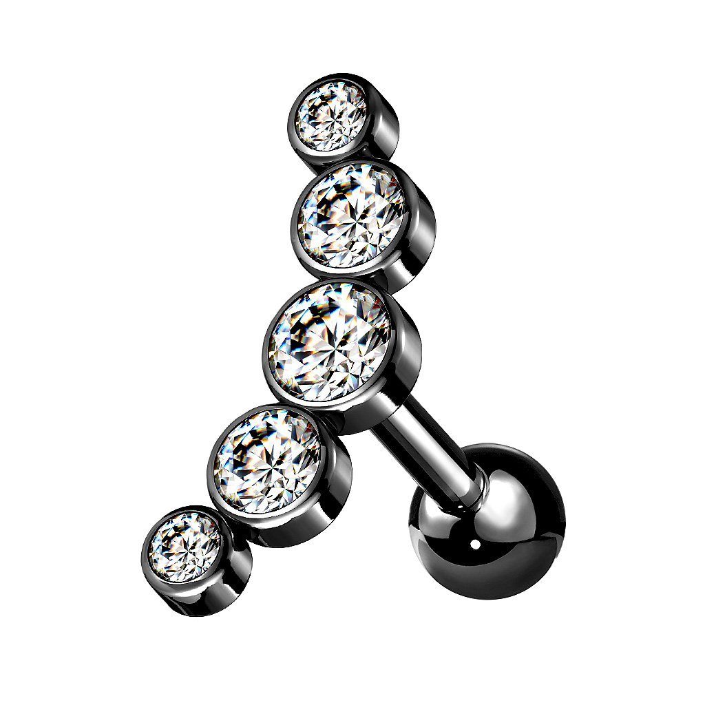 Taffstyle Piercing-Set Helix Ohr Knorpel Piercing Multi Kristall Bogen, Stecker Glitzer Steinen Ohr Cartilage Tragus Ohrpiercing Barbell Kugel Schwarz - Clear