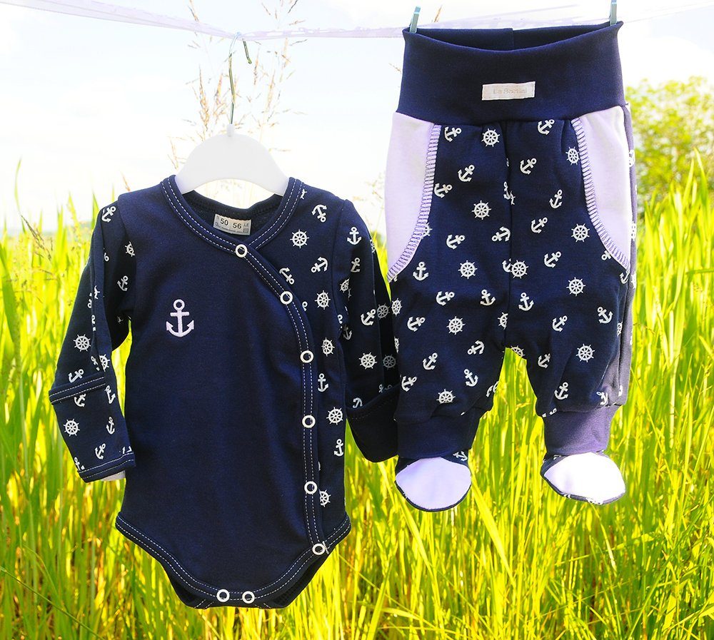 La Bortini Body & Hose Wickelbody Hose Baby Anzug 2tlg Set Body in Blau oder Weiß mit Anker aus reiner Baumwolle, 44-50 56 62 68 74 80 86 92 98