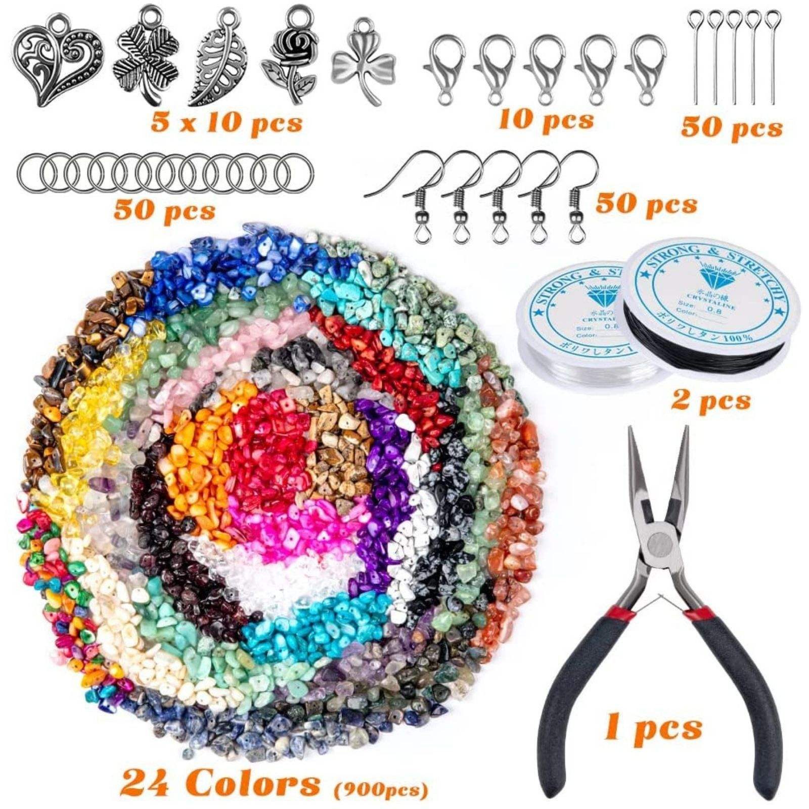 Zaewry Ketten und Armband Set Schmuck Selber Machen Set, 24 Farben Natürlicher Edelsteine, für Ringe, Ohrringe und Schmuckherstellung – Bild 4 von 5