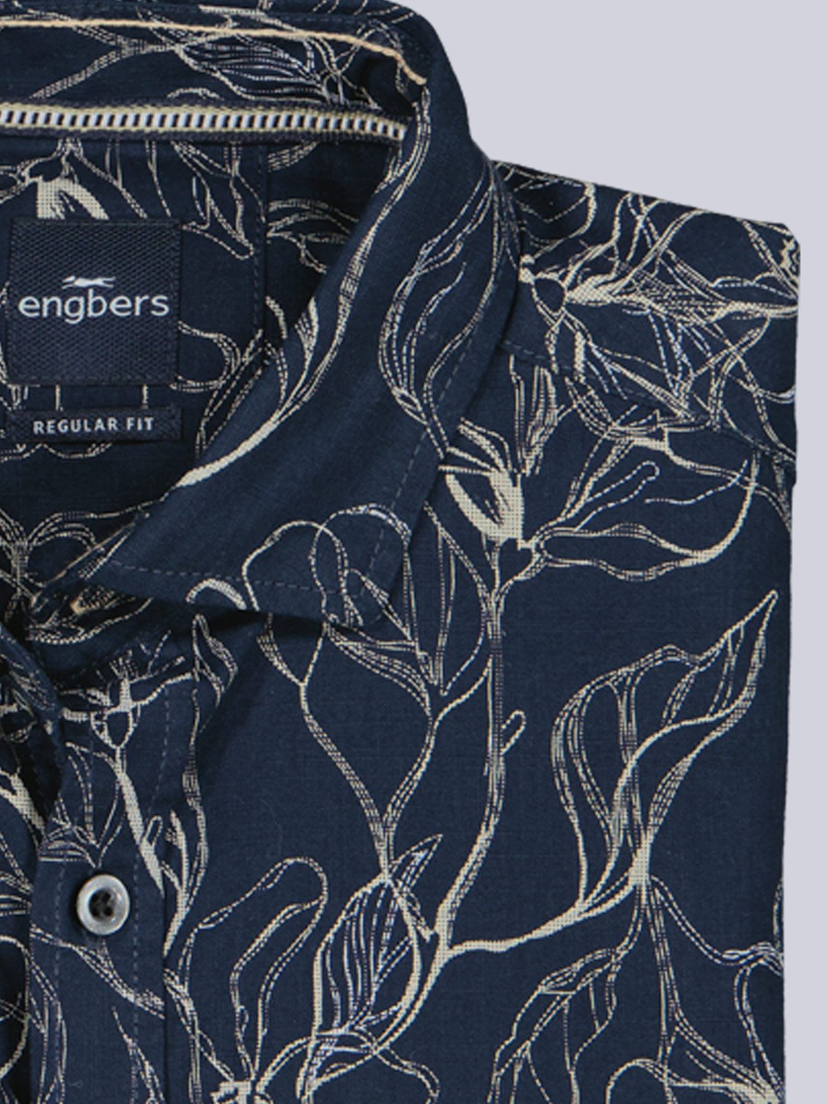 Engbers Langarmhemd Herren Hemd gemustert mit Brusttasche, Marineblau