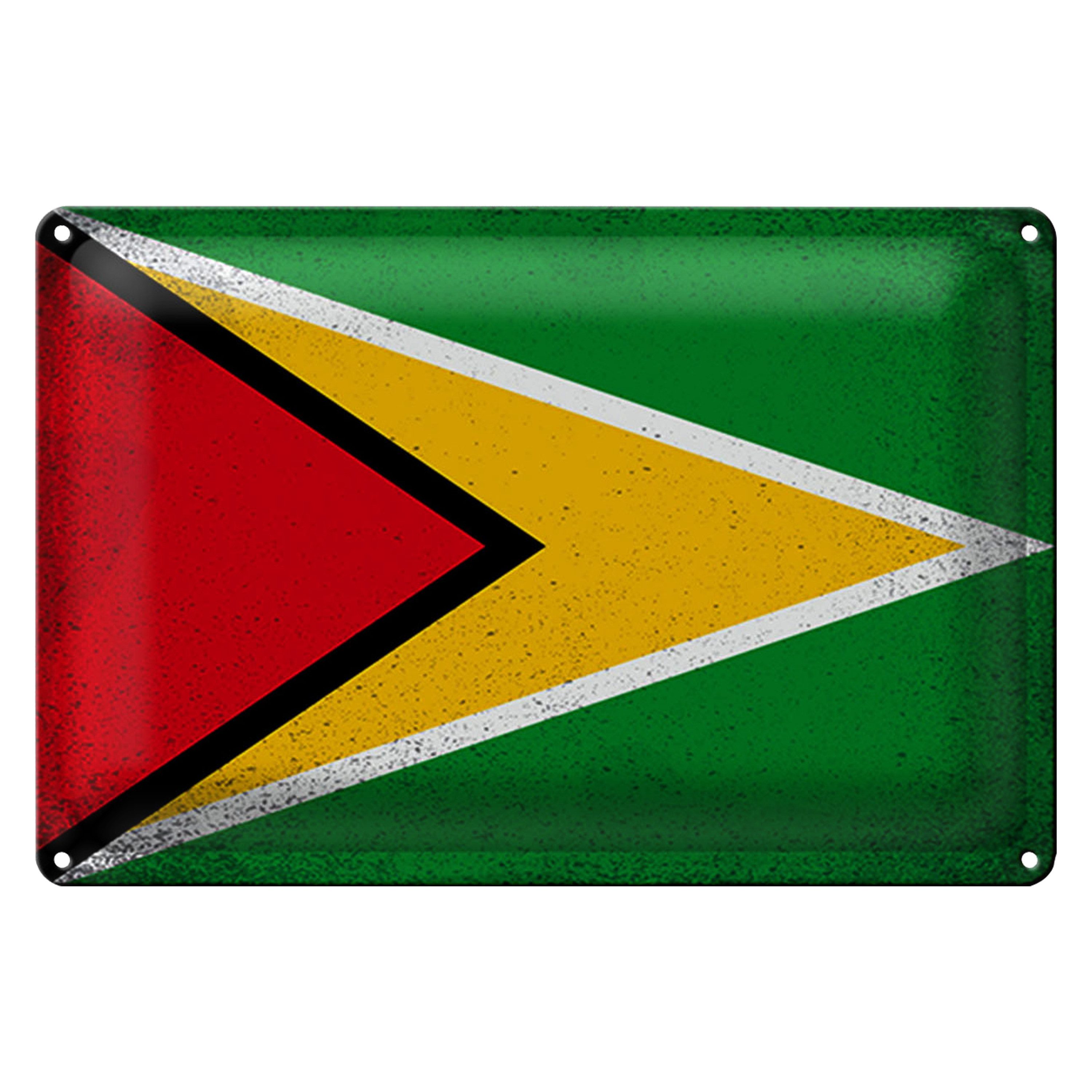 Metallschild Flagge Guyana 18x12cm Flag of Guyana Vintage