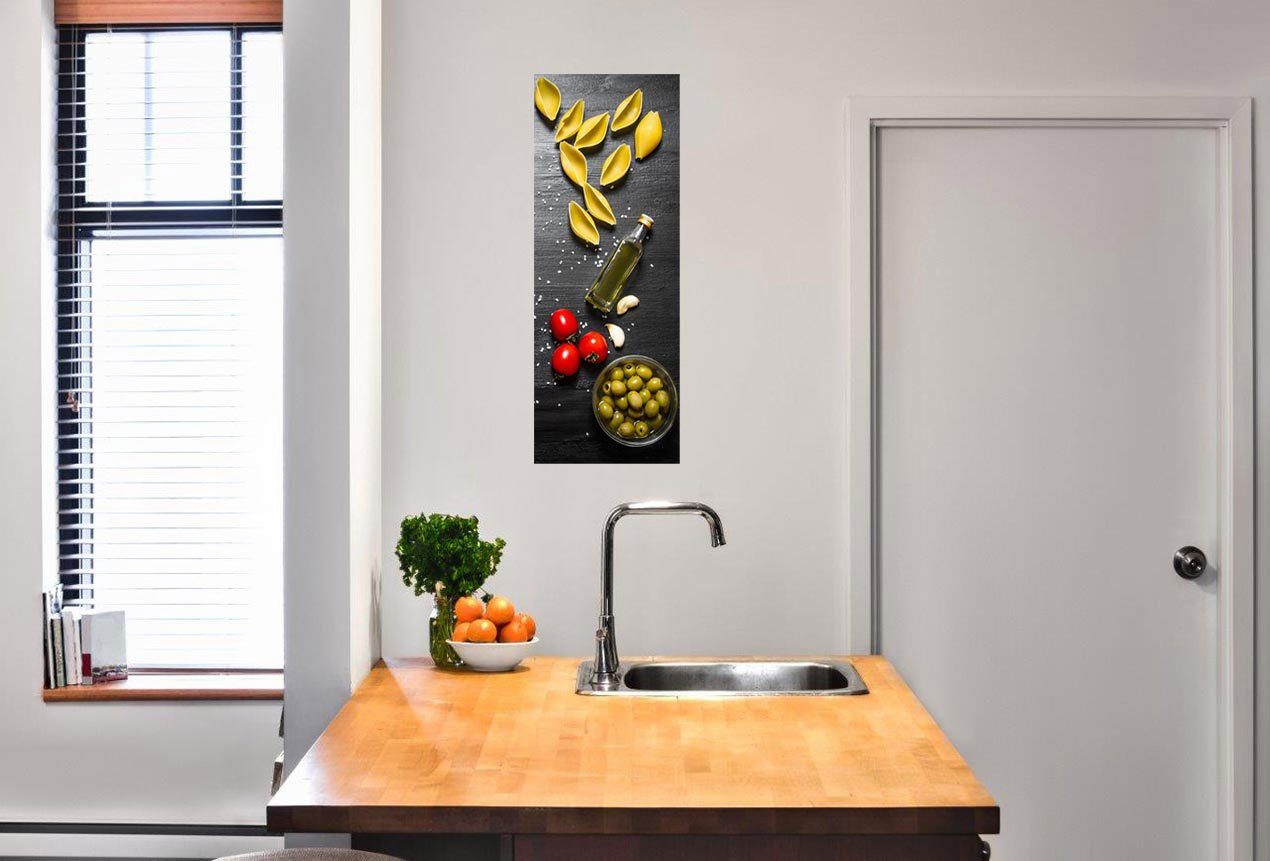 Levandeo® Glasbild, Glasbild 30x80cm Wandbild aus Glas Küche Pasta Nudeln O günstig online kaufen
