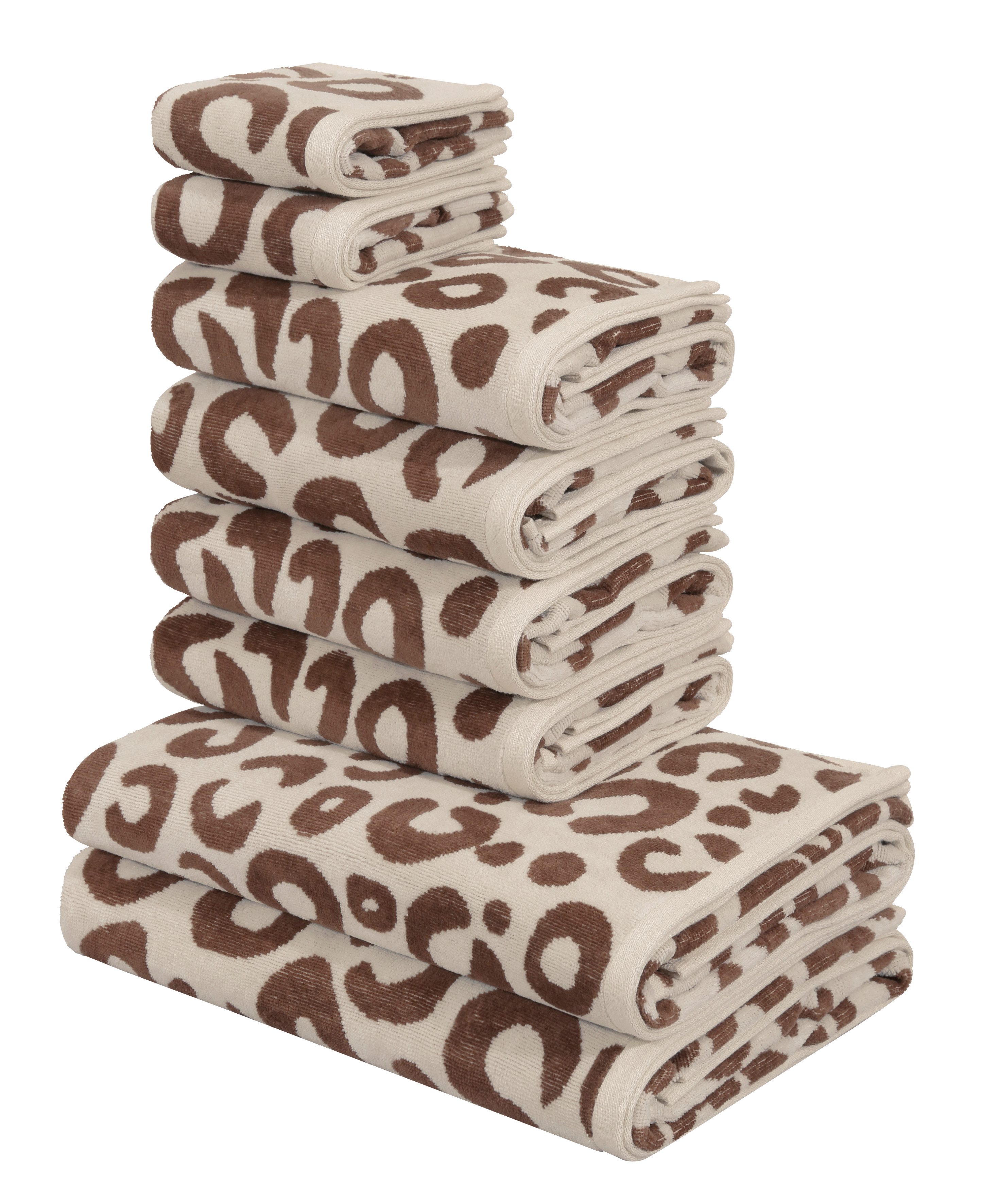 OTTO home Handtuch Set Anna Leopardenmuster, 8-tlg Handtuch-Set, 100% Baumwolle, Frottiervelours (Set, 8-St), Duschtücher, Handtücher und Gästetücher, weich, modern, Animal Print