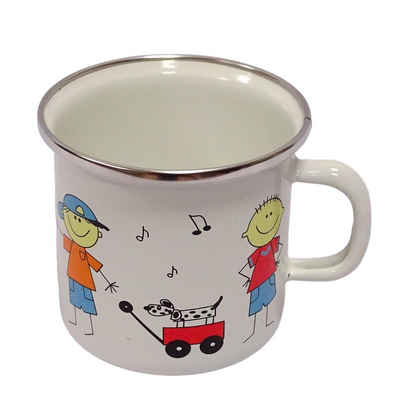 Linoows Tasse Emaille Tasse, Kinder Henkelbecher "Jungen" Becher, Emaille, Henkeltasse, Kinder Henkelbecher, Knaben Becher 7 cm.