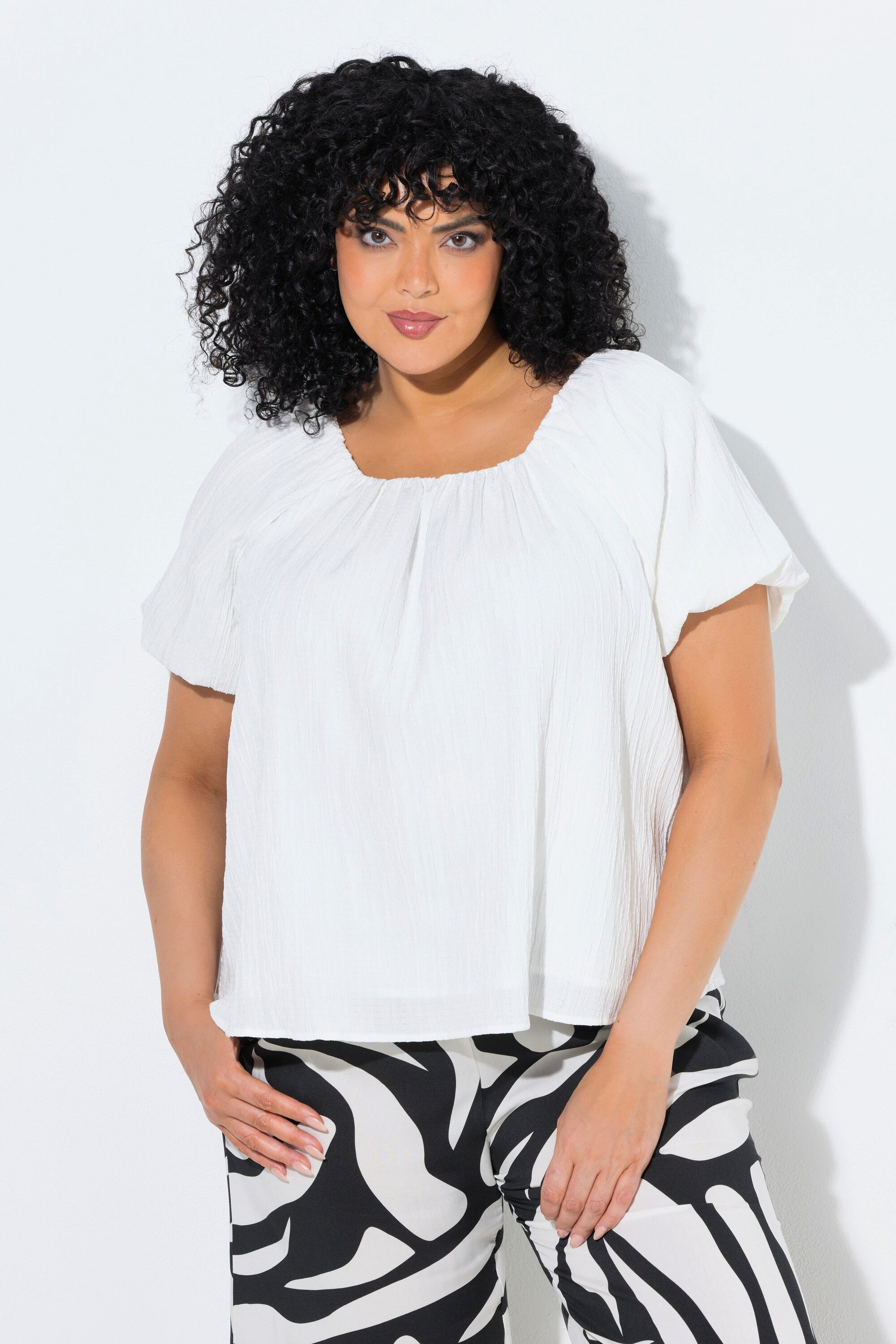 Ulla Popken Tunika Bluse Oversized Carmen-Ausschnitt Halbarm Futter